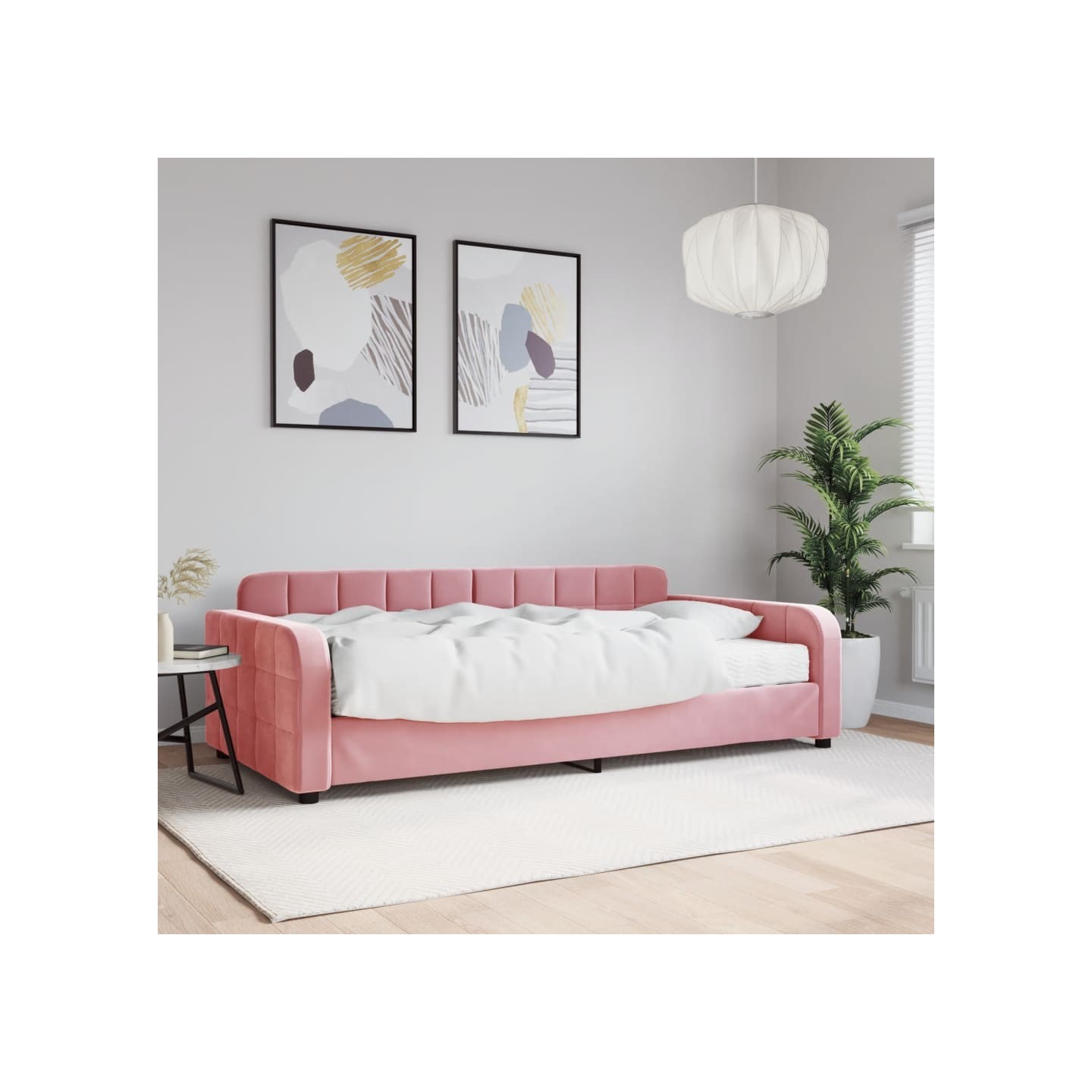 Lit de jour avec matelas rose 100x200 cm velours