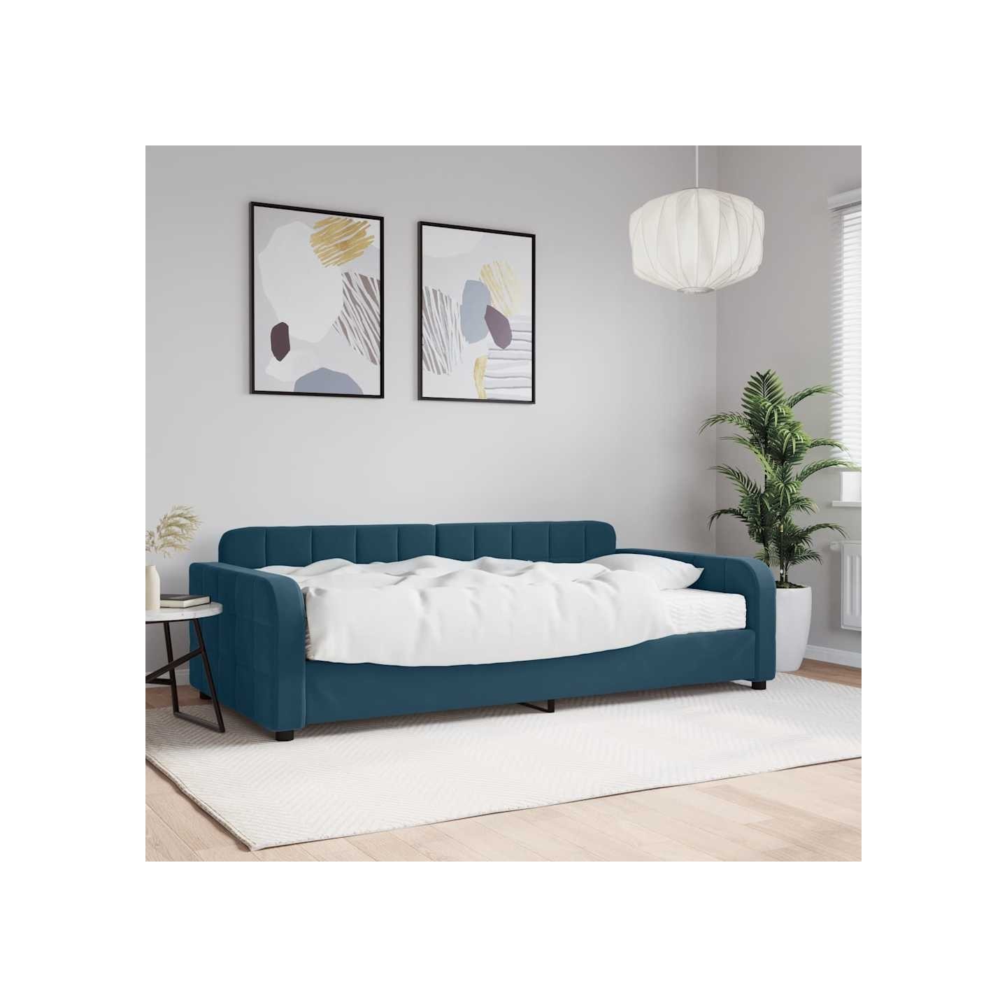 Lit de jour avec matelas bleu 100x200 cm velours