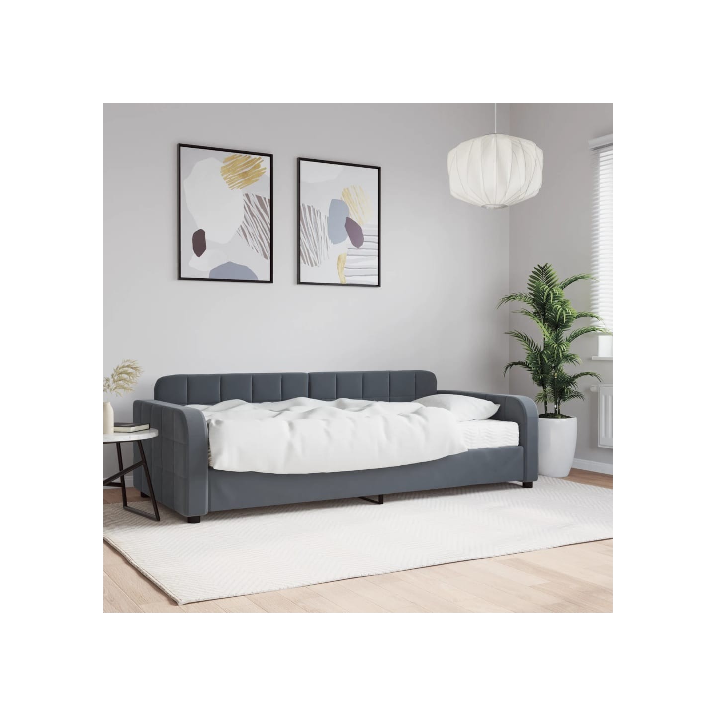 Lit de jour avec matelas gris foncé 90x190 cm velours