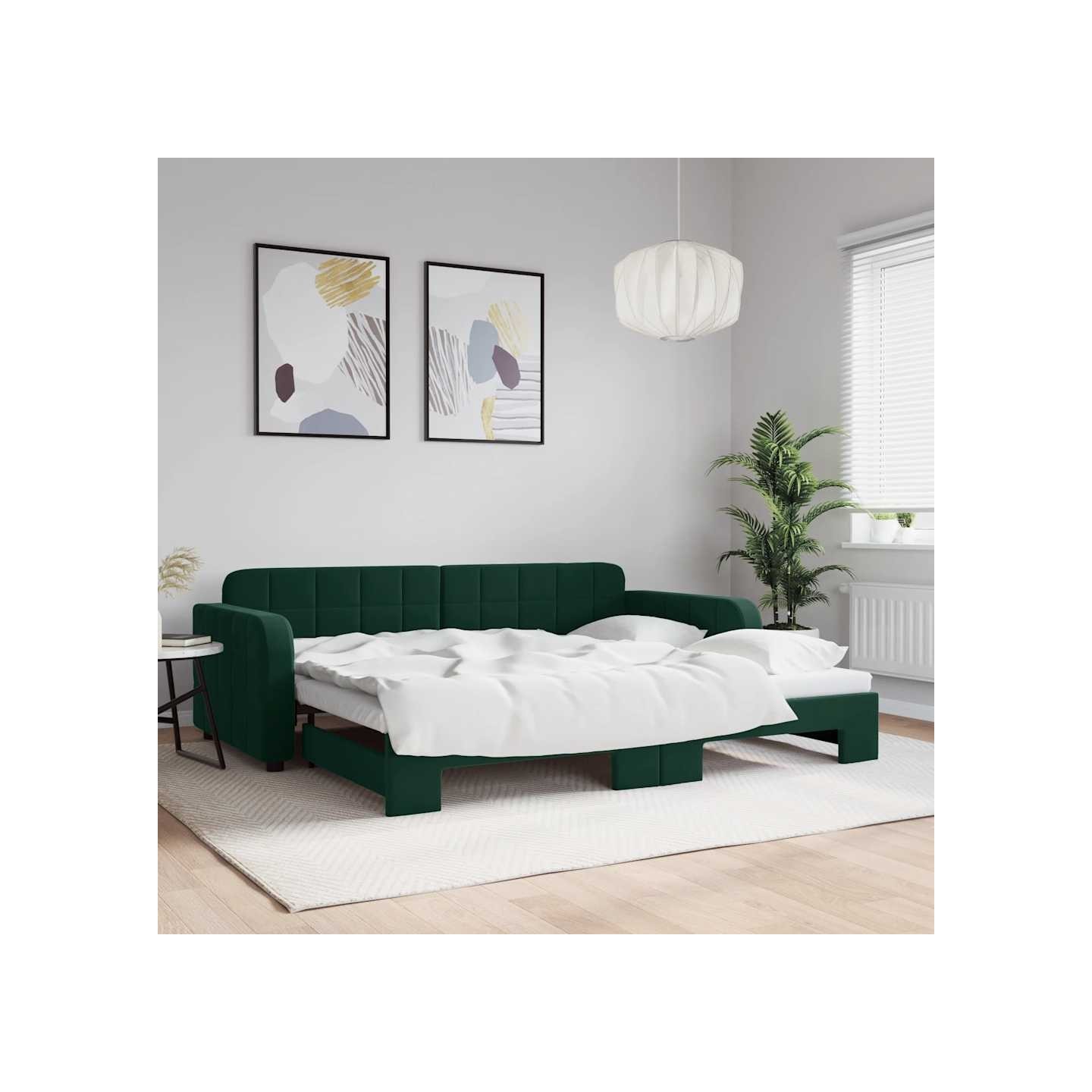 Lit de jour avec gigogne sans matelas vert foncé 90x200 cm