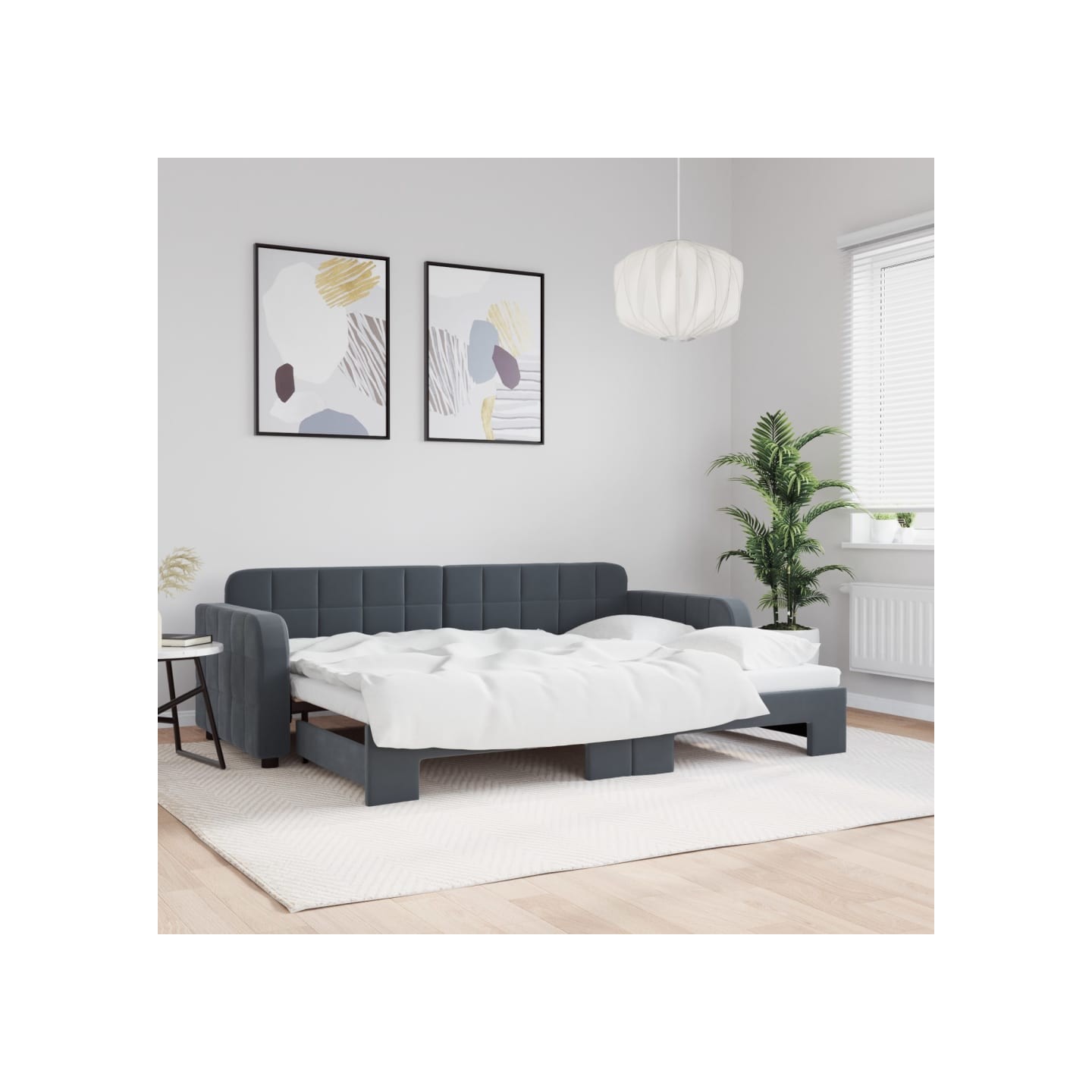 Lit de jour avec gigogne sans matelas gris foncé 80x200 cm