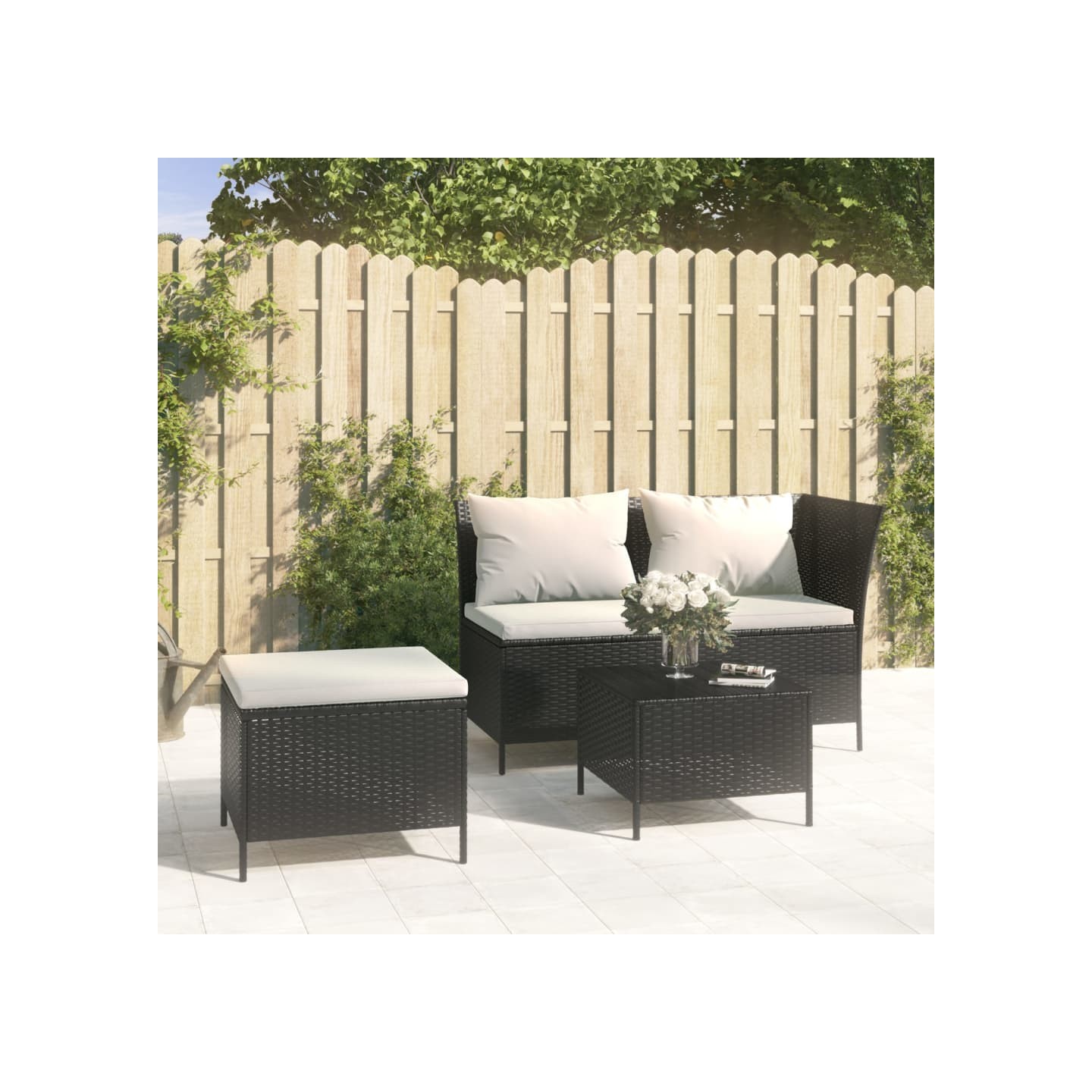 Salon de jardin 3 pcs avec coussins Noir Résine tressée