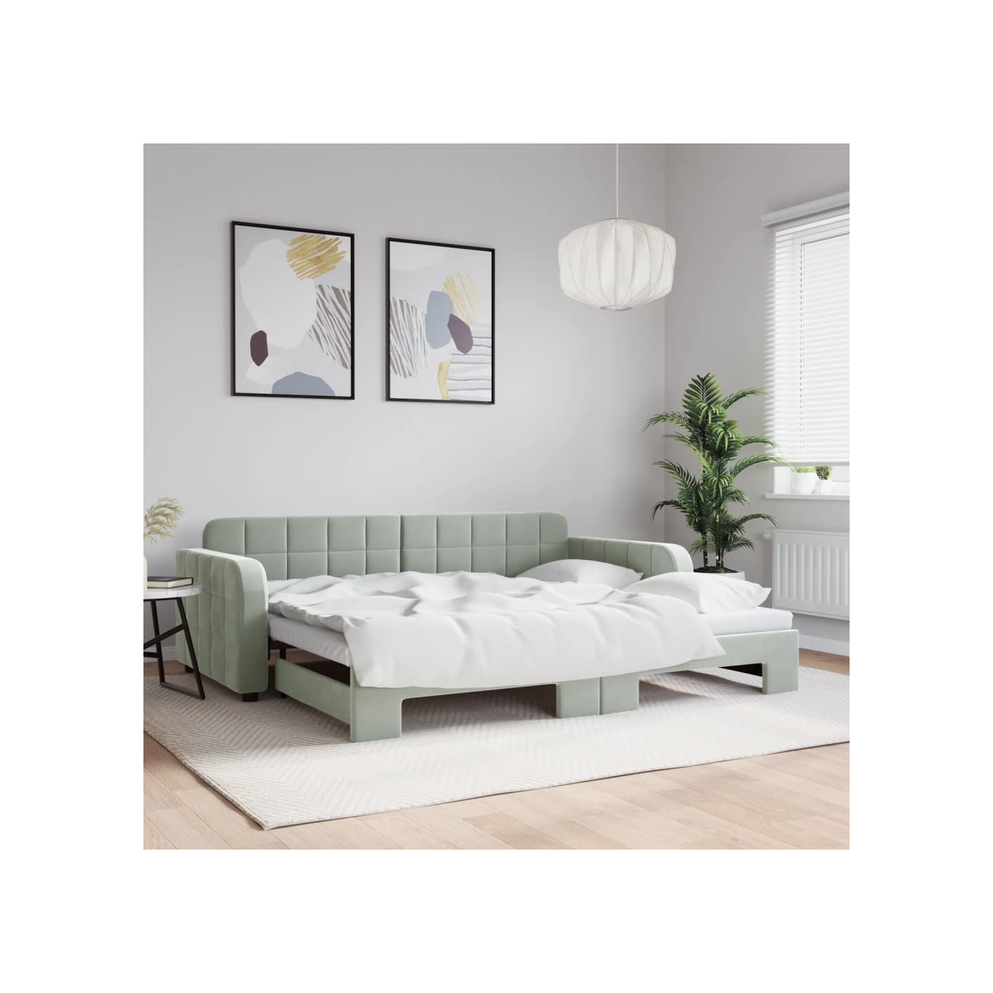 Lit de jour avec gigogne sans matelas gris clair 90x200 cm