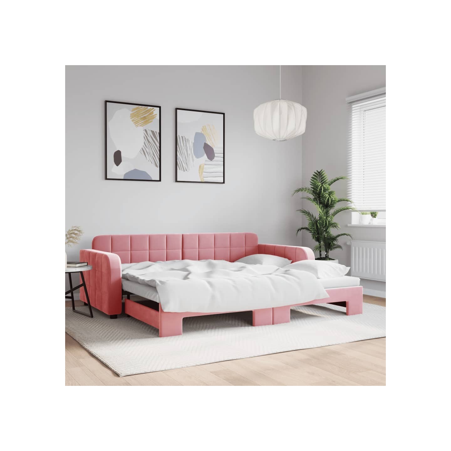 Lit de jour avec gigogne sans matelas rose 90x200 cm
