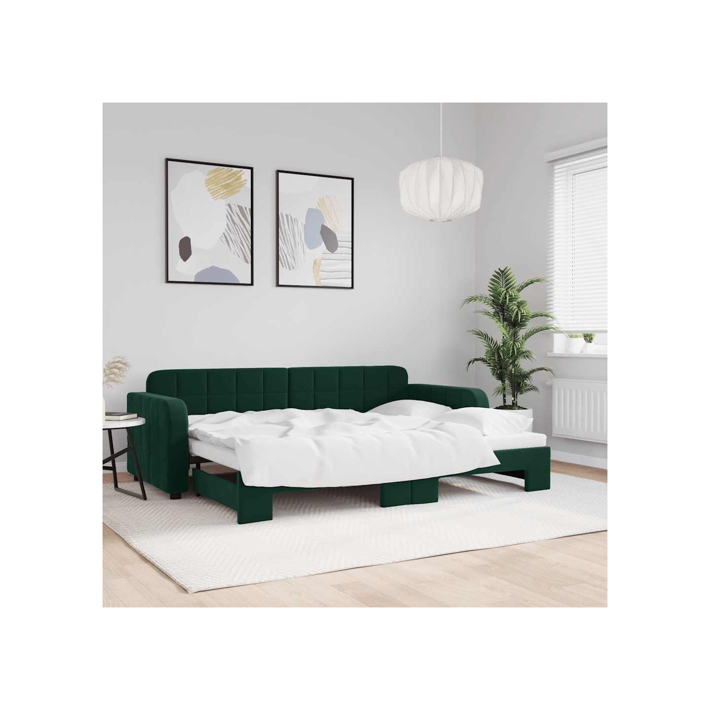 Lit de jour avec gigogne sans matelas vert foncé 80x200 cm
