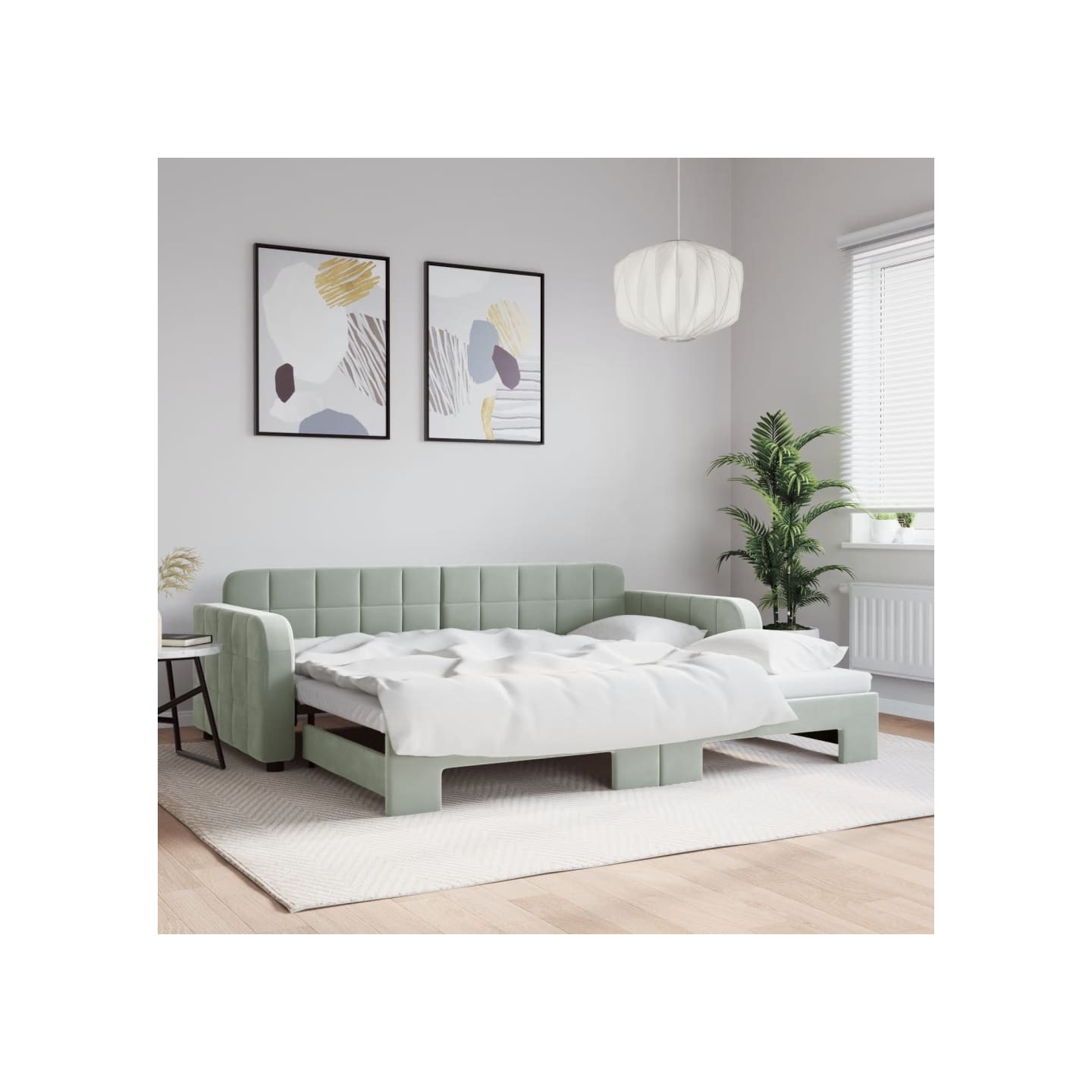 Lit de jour avec lit gigogne gris clair 90x190 cm velours