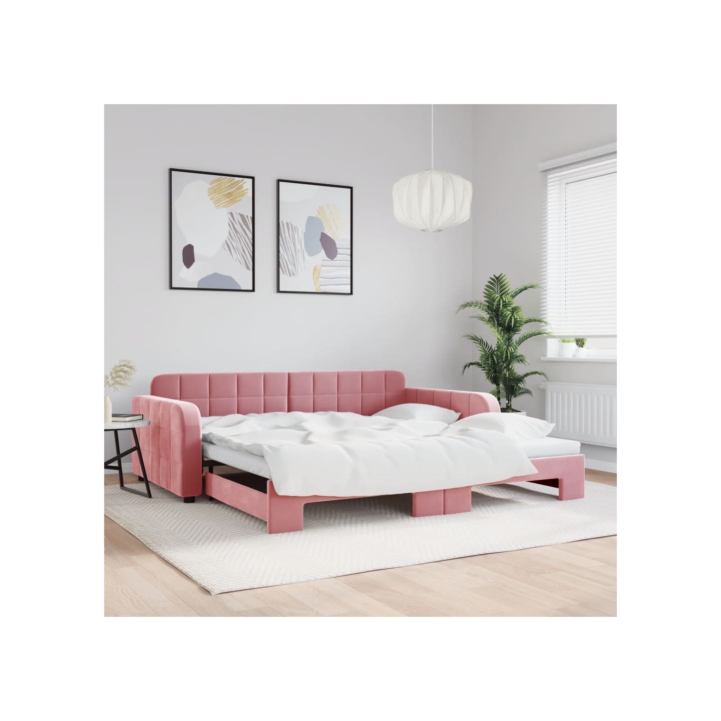 Lit de jour avec lit gigogne rose 100x200 cm velours