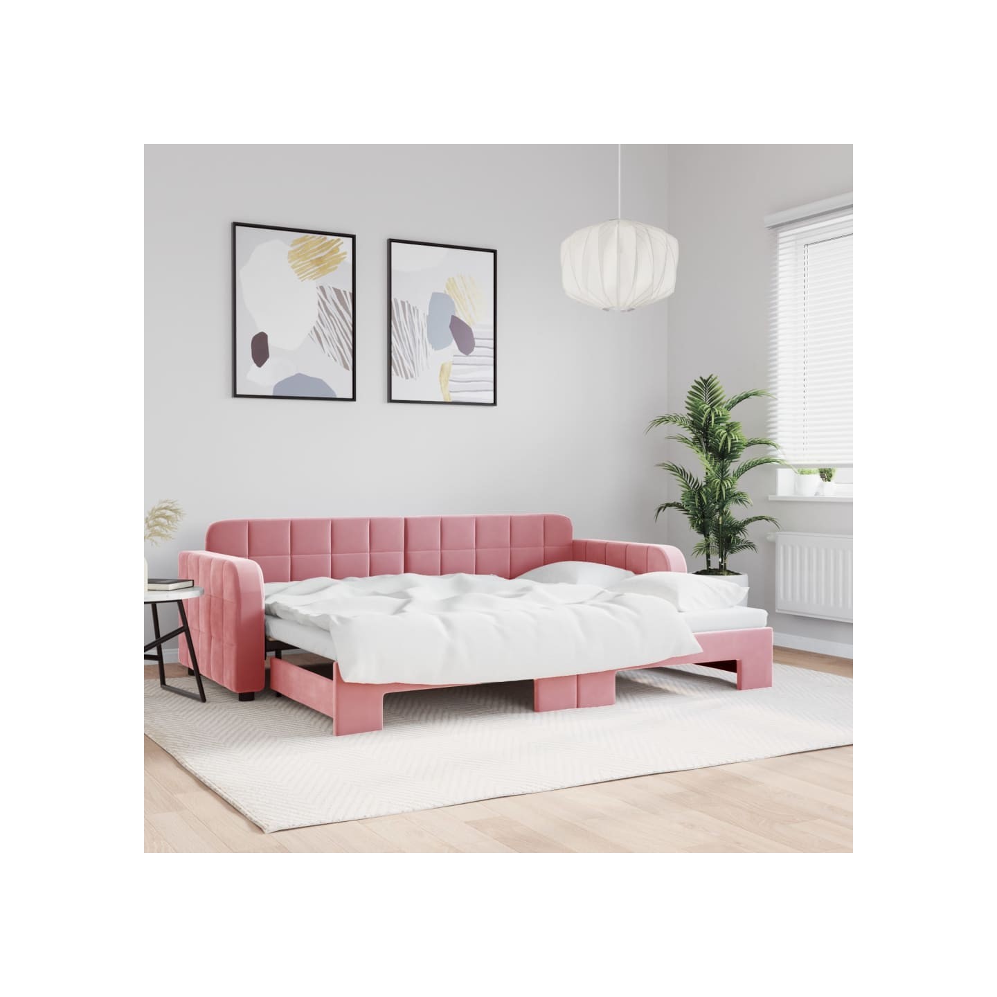 Lit de jour avec gigogne sans matelas rose 80x200 cm