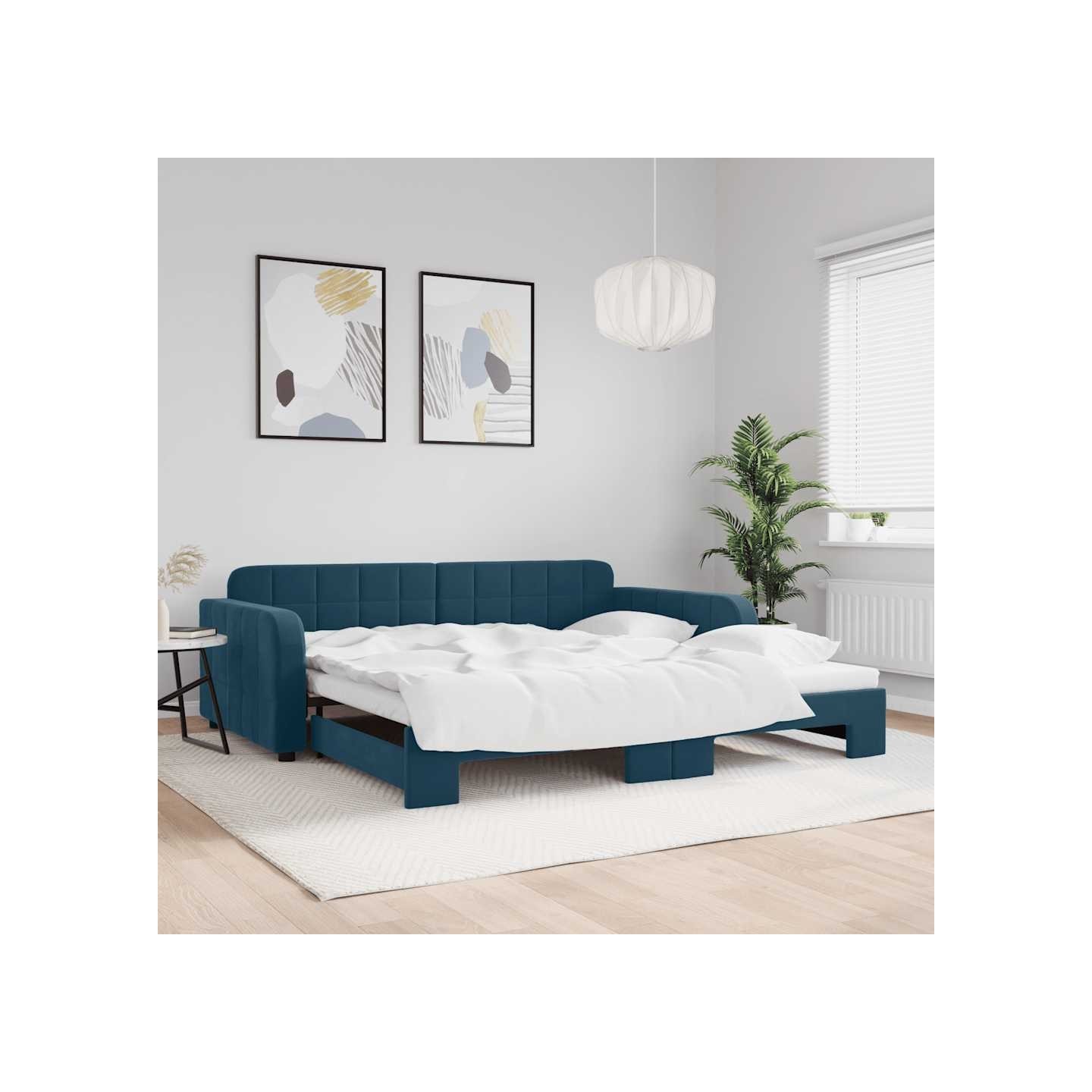 Lit de jour avec gigogne sans matelas bleu 100x200 cm