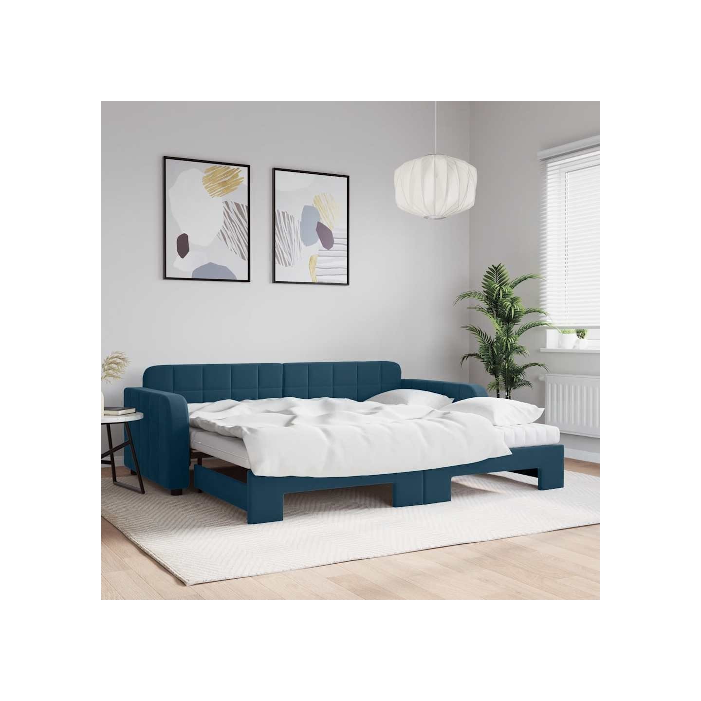 Lit de jour avec lit gigogne et matelas bleu 90x200 cm velours