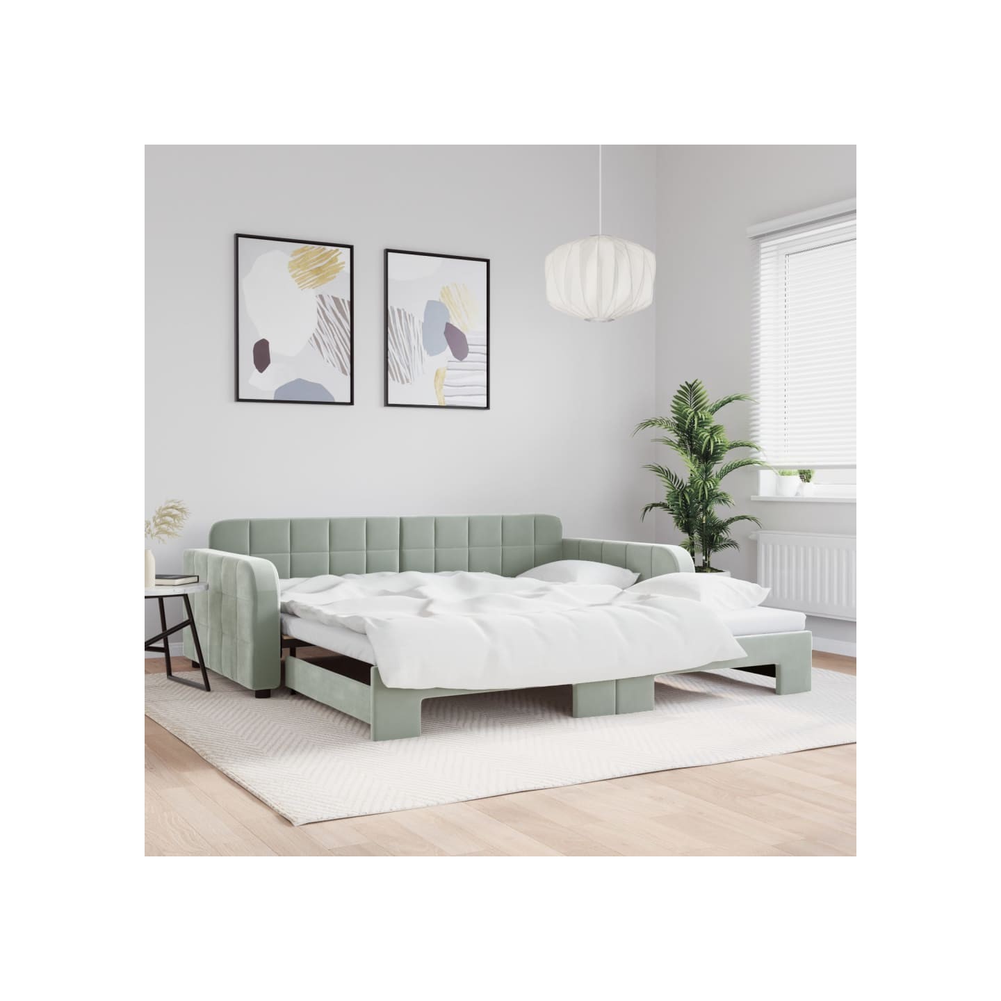 Lit de jour avec gigogne sans matelas gris clair 100x200 cm