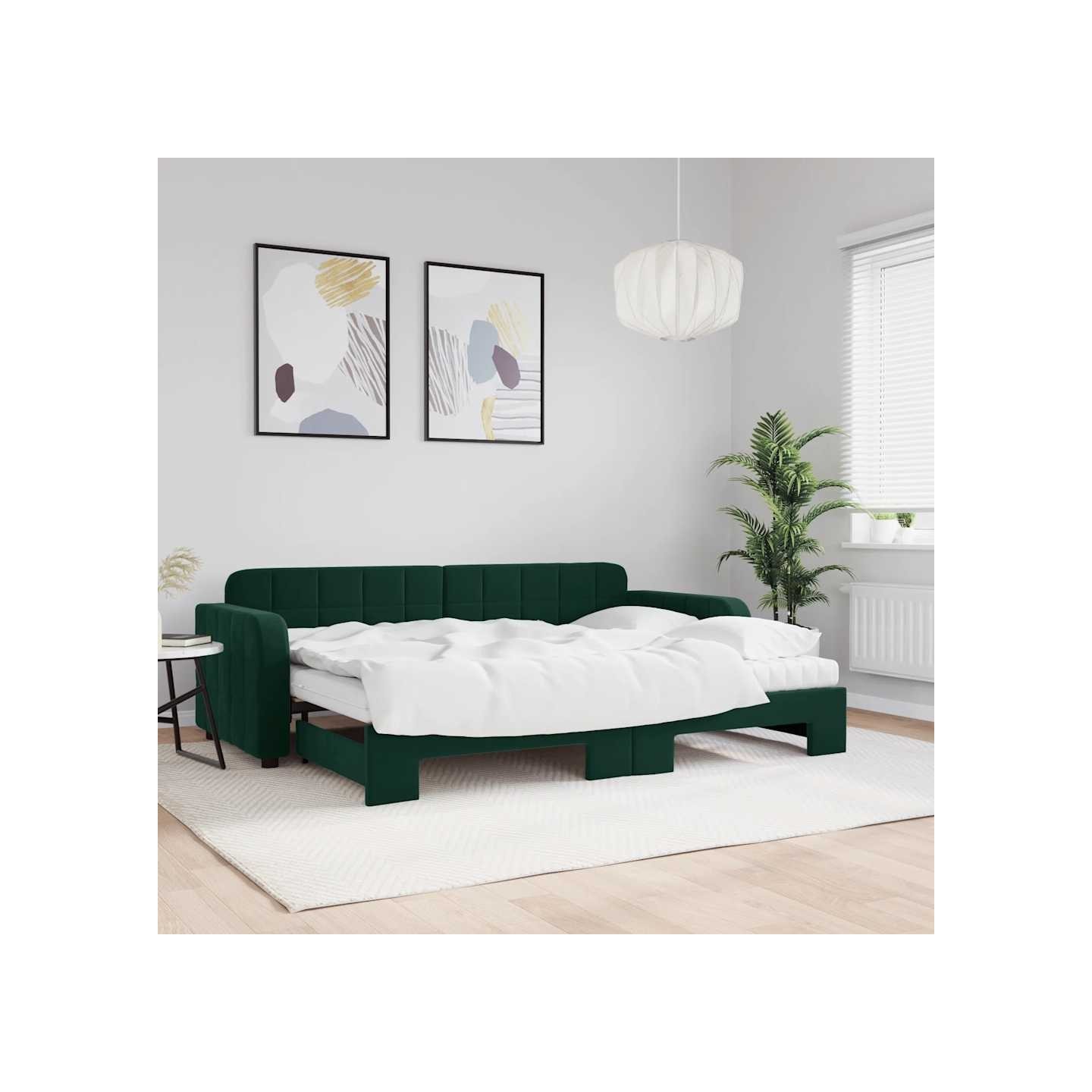 Lit de jour avec gigogne et matelas vert foncé 80x200cm velours