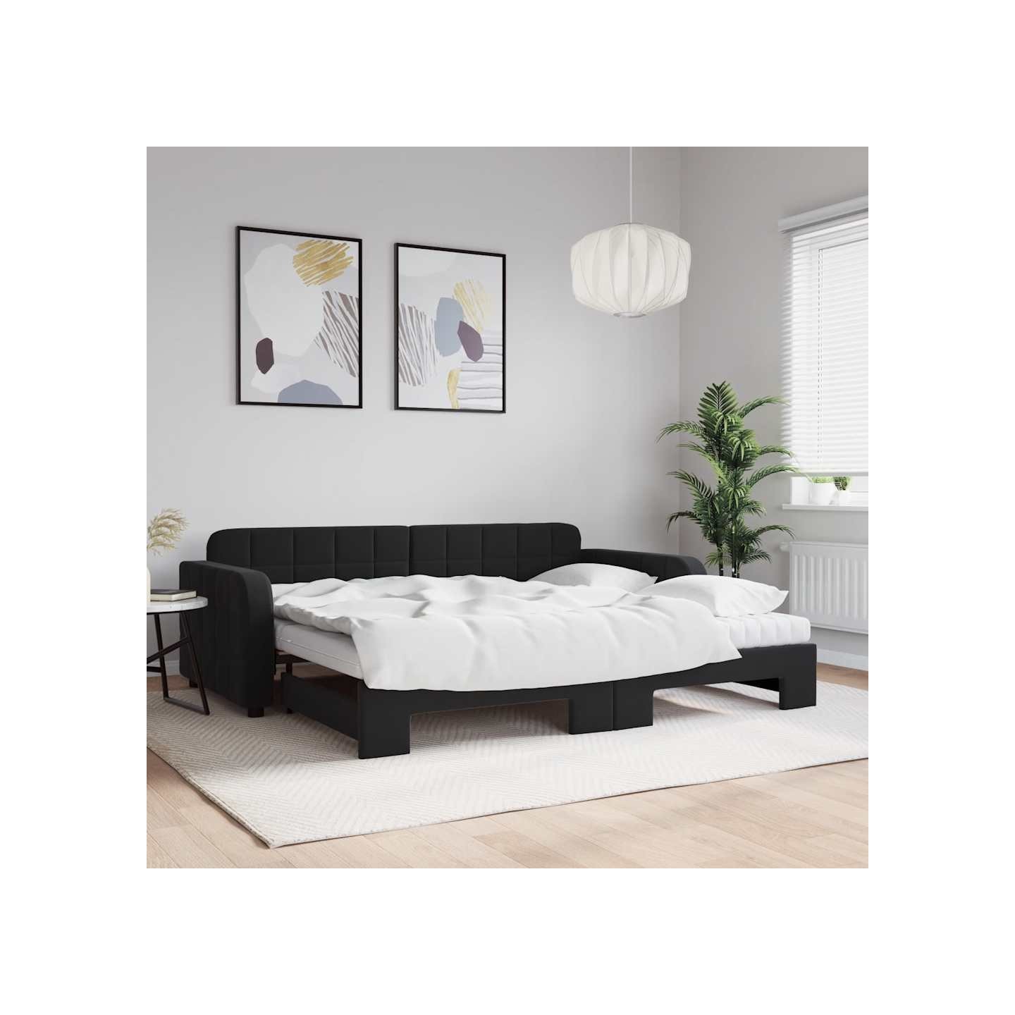 Lit de jour avec gigogne et matelas noir 90x200 cm velours
