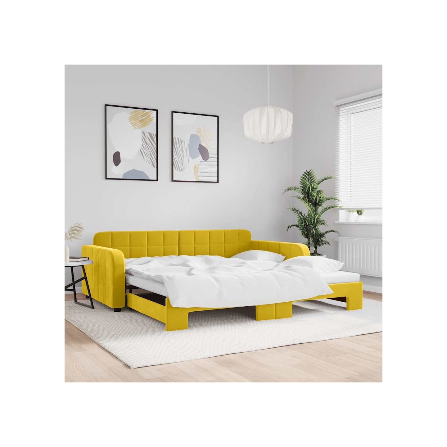 Lit de jour avec lit gigogne jaune 100x200 cm velours