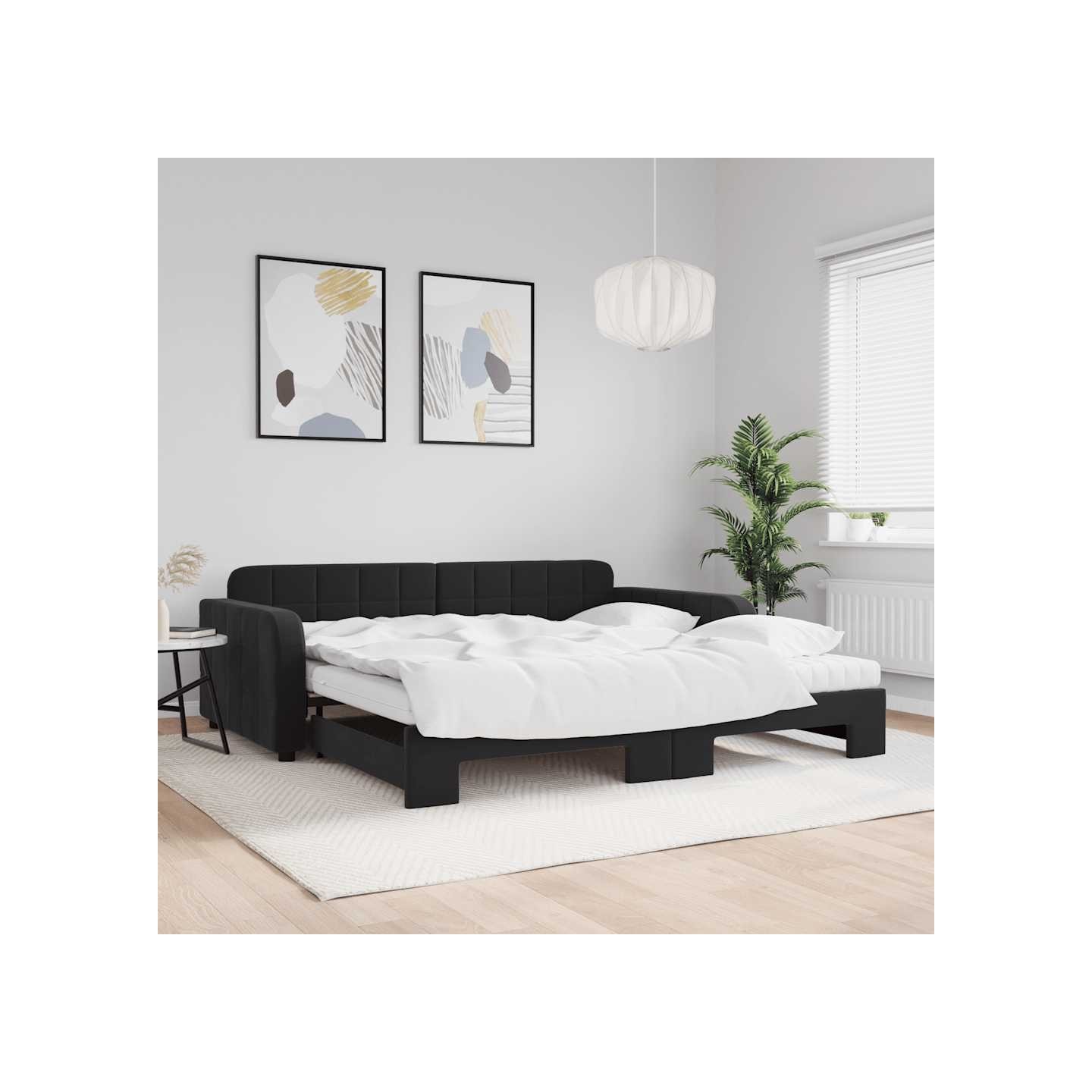 Lit de jour avec lit gigogne et matelas noir 100x200 cm velours