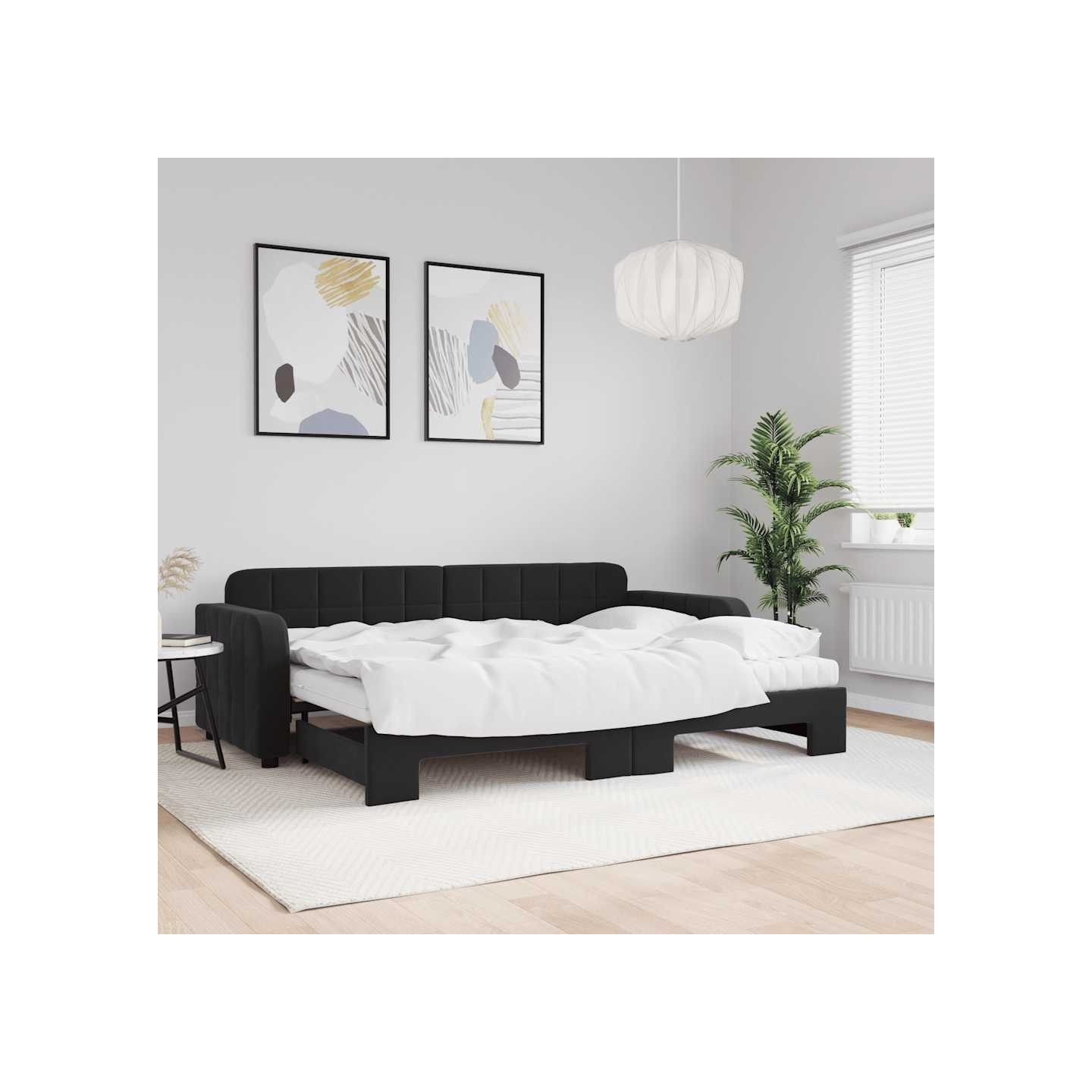 Lit de jour avec lit gigogne et matelas noir 80x200 cm velours