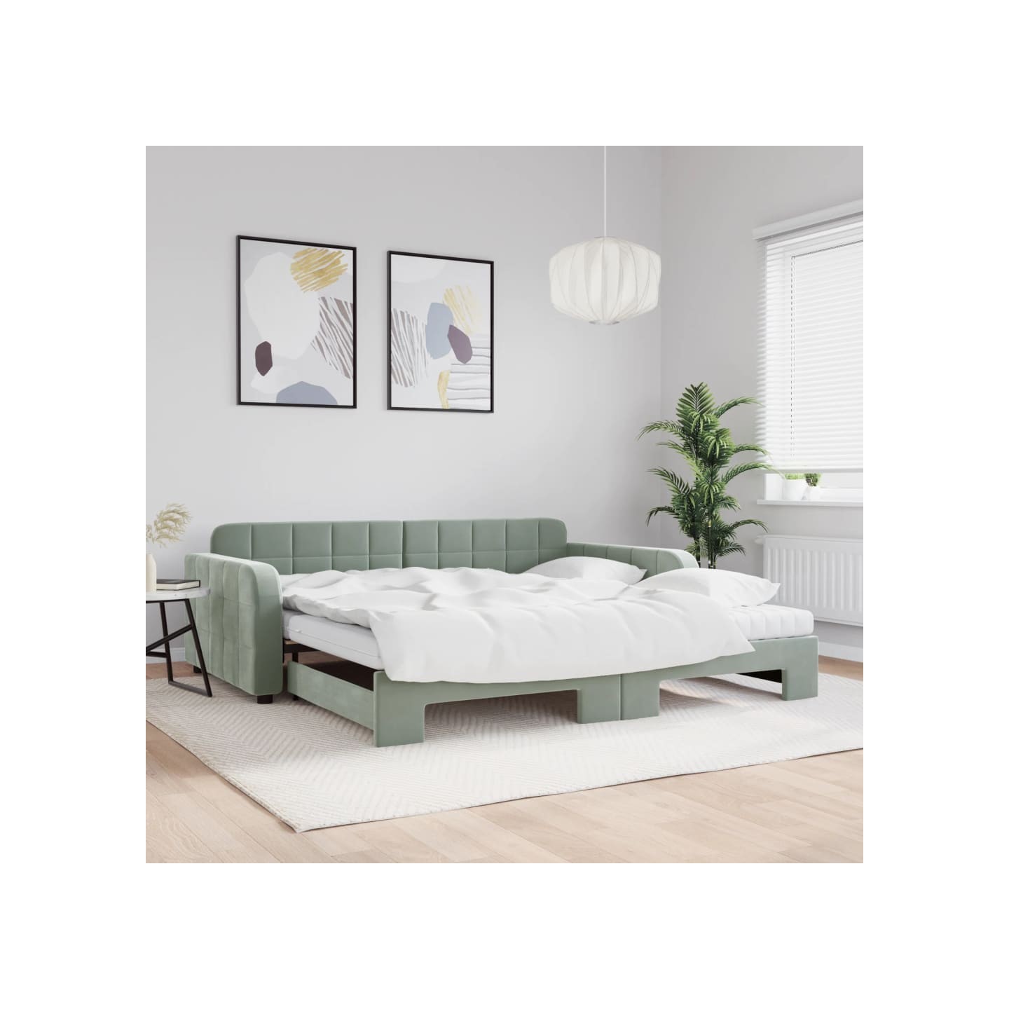 Lit de jour et gigogne et matelas gris clair 100x200 cm velours