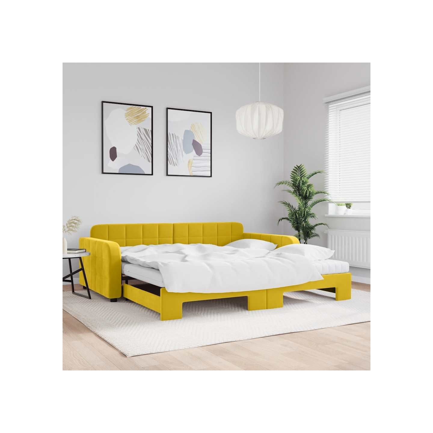 Lit de jour avec gigogne et matelas jaune 100x200 cm velours