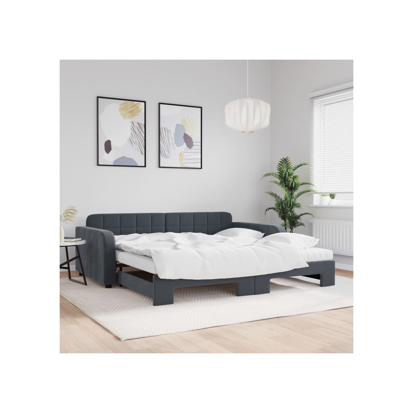 Lit de jour et gigogne et matelas gris foncé 100x200 cm velours