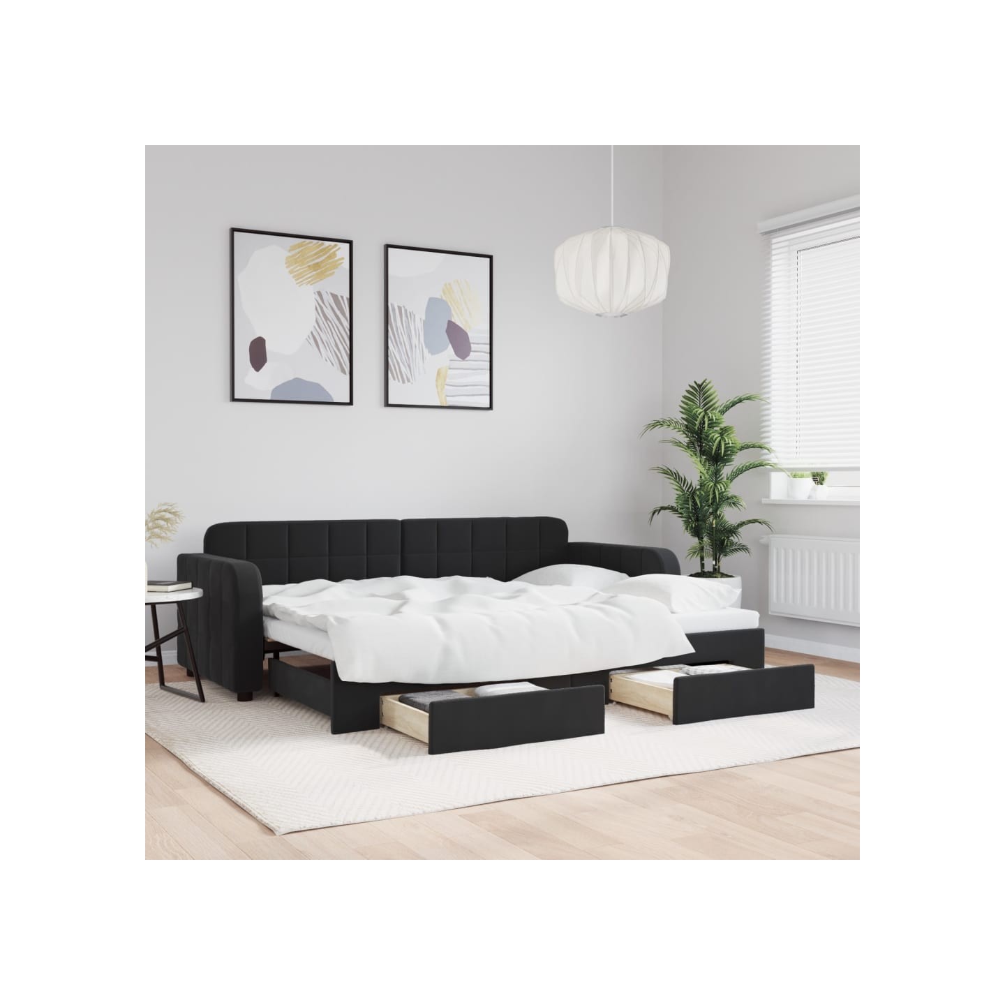 Lit de jour avec gigogne et tiroirs sans matelas noir 80x200 cm