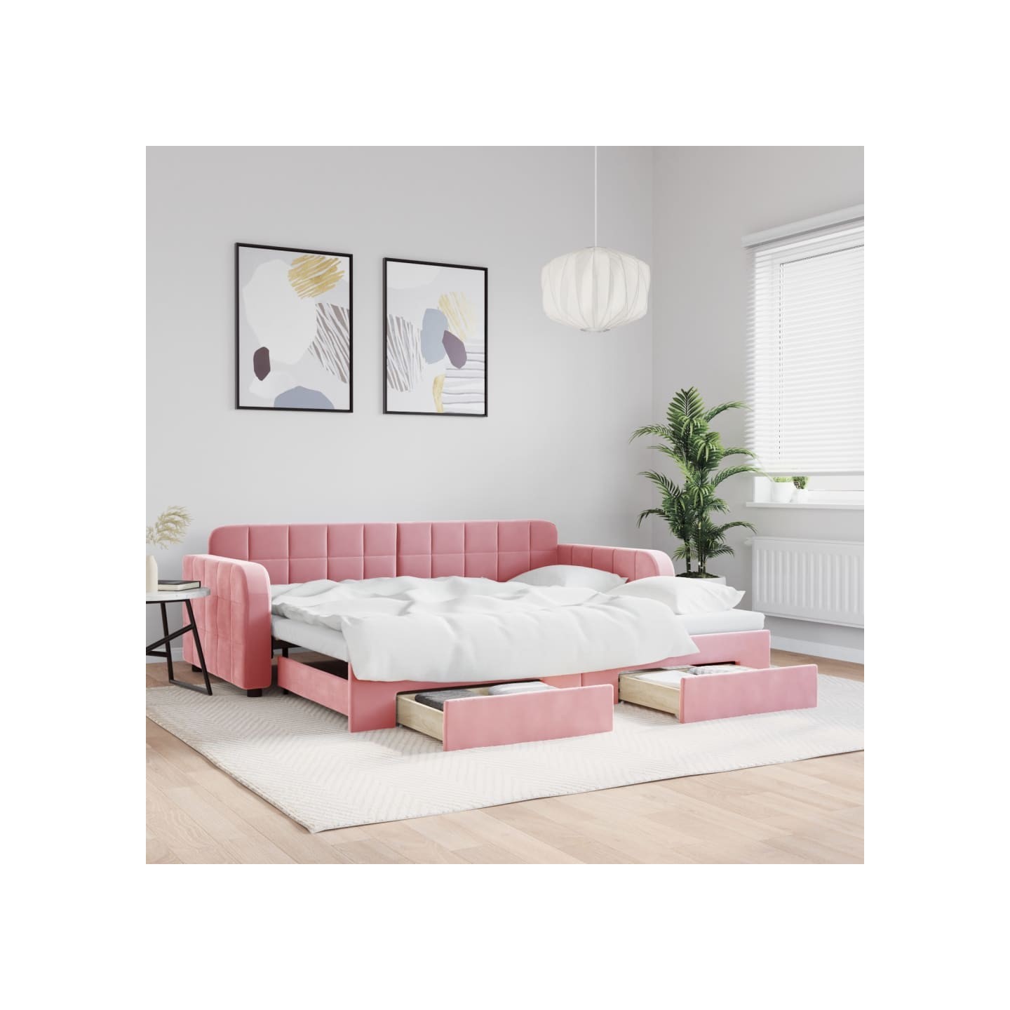 Lit de jour avec gigogne et tiroirs sans matelas rose 90x200 cm
