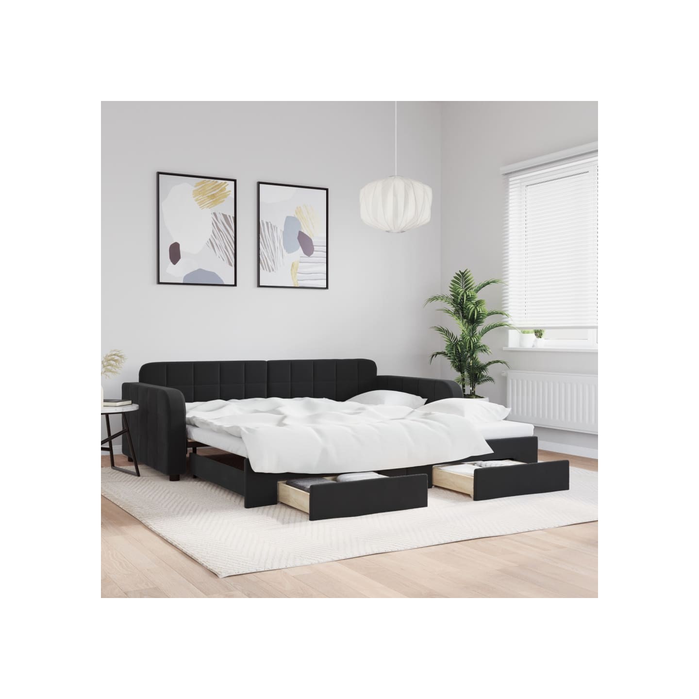 Lit de jour avec gigogne et tiroirs sans matelas noir 100x200cm