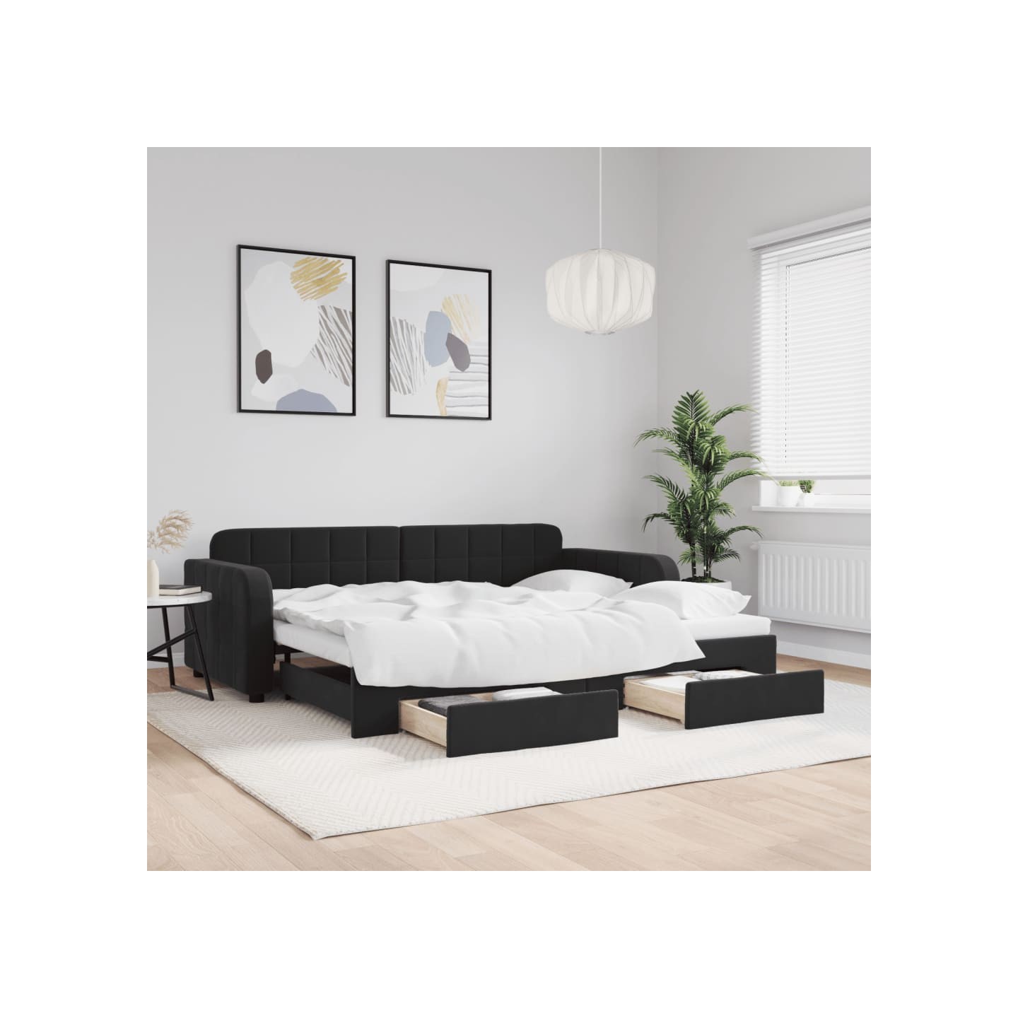 Lit de jour avec gigogne et tiroirs sans matelas noir 90x200 cm