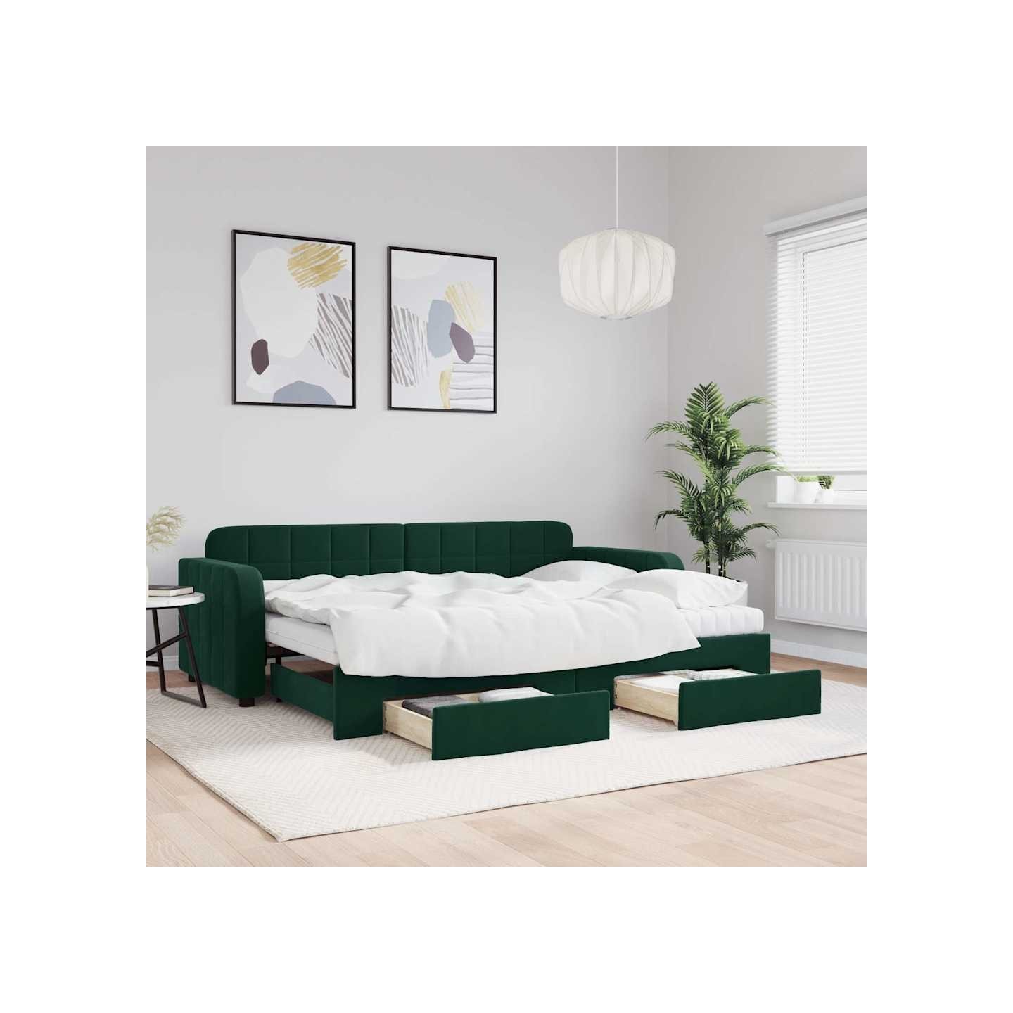 Lit de jour avec gigogne et tiroirs vert foncé 80x200cm velours