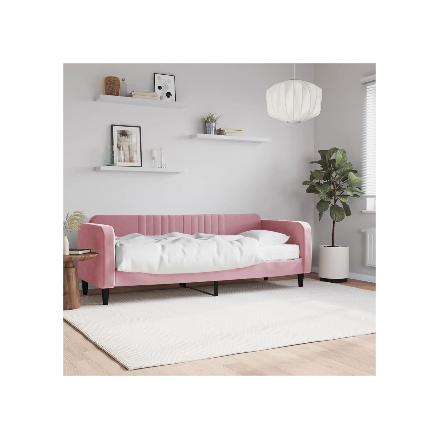 Lit de jour avec matelas rose 80x200 cm velours