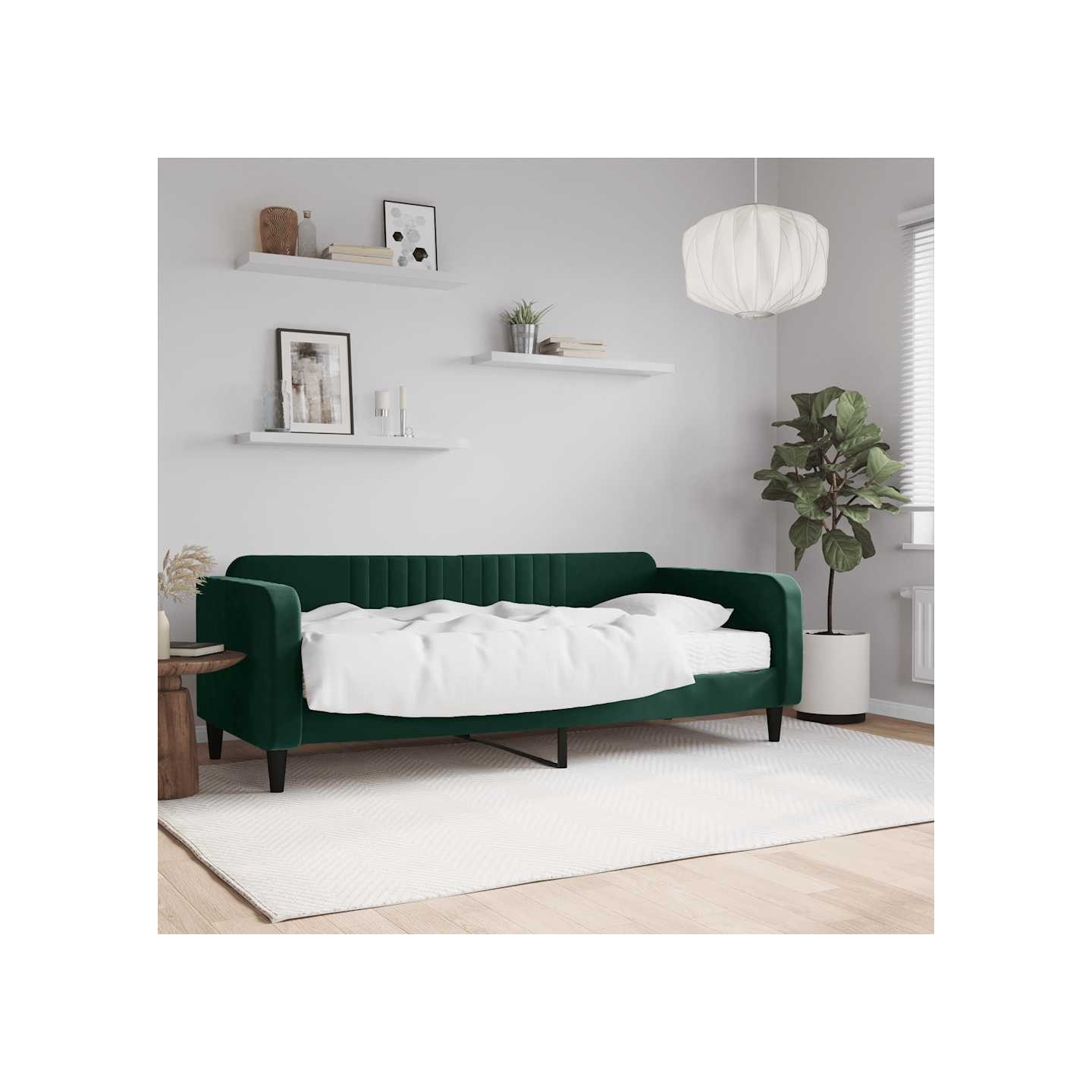 Lit de jour avec matelas vert foncé 90x200 cm velours