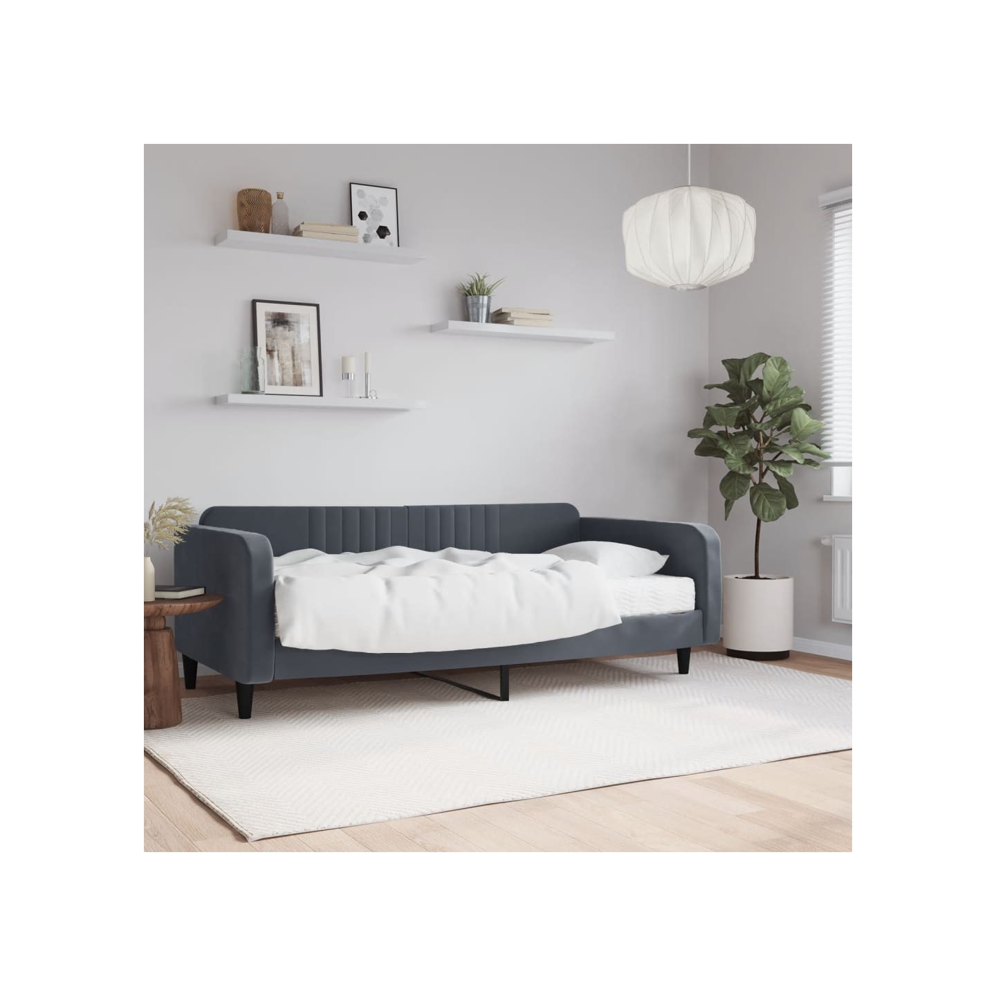 Lit de jour avec matelas gris foncé 100x200 cm velours