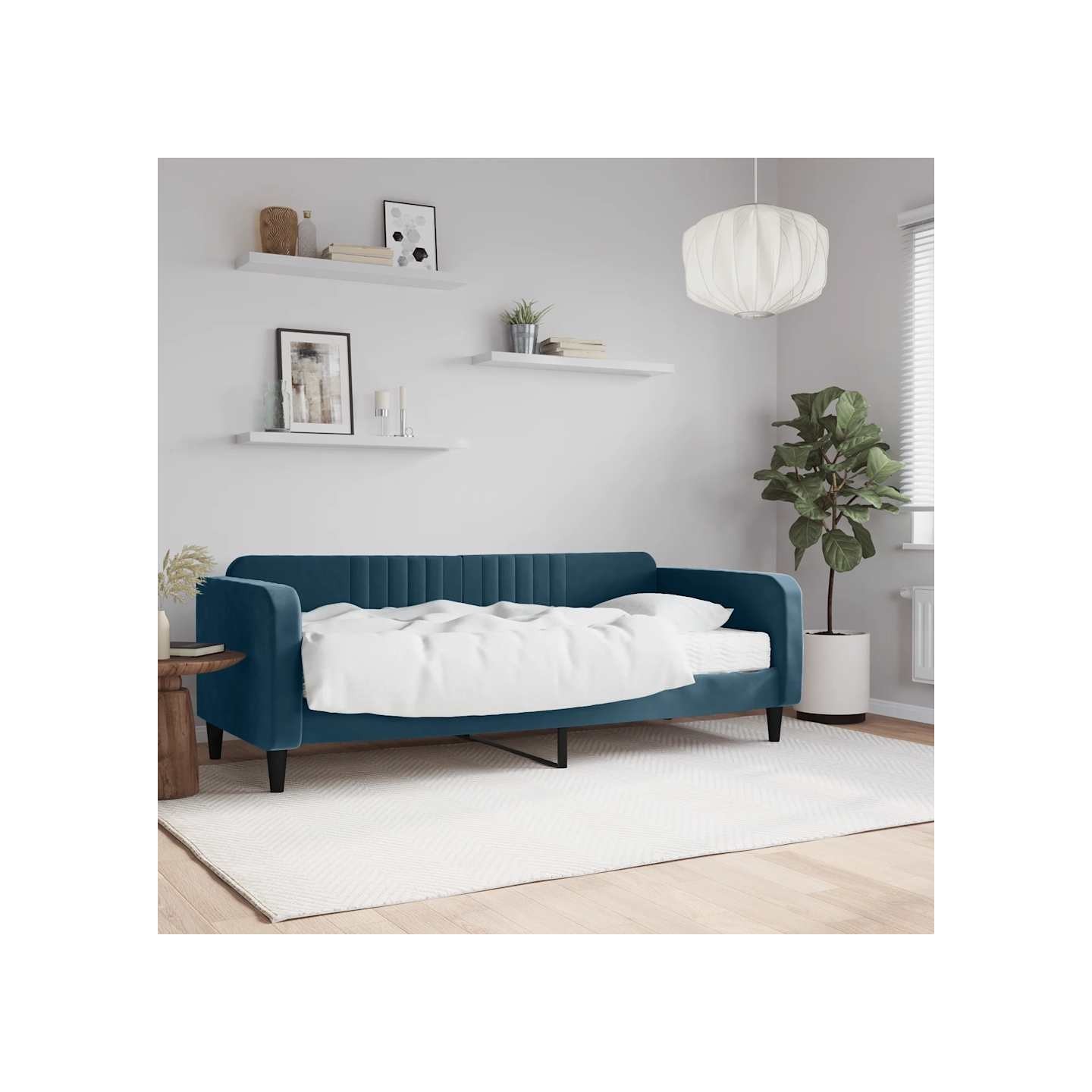 Lit de jour avec matelas bleu 90x200 cm velours