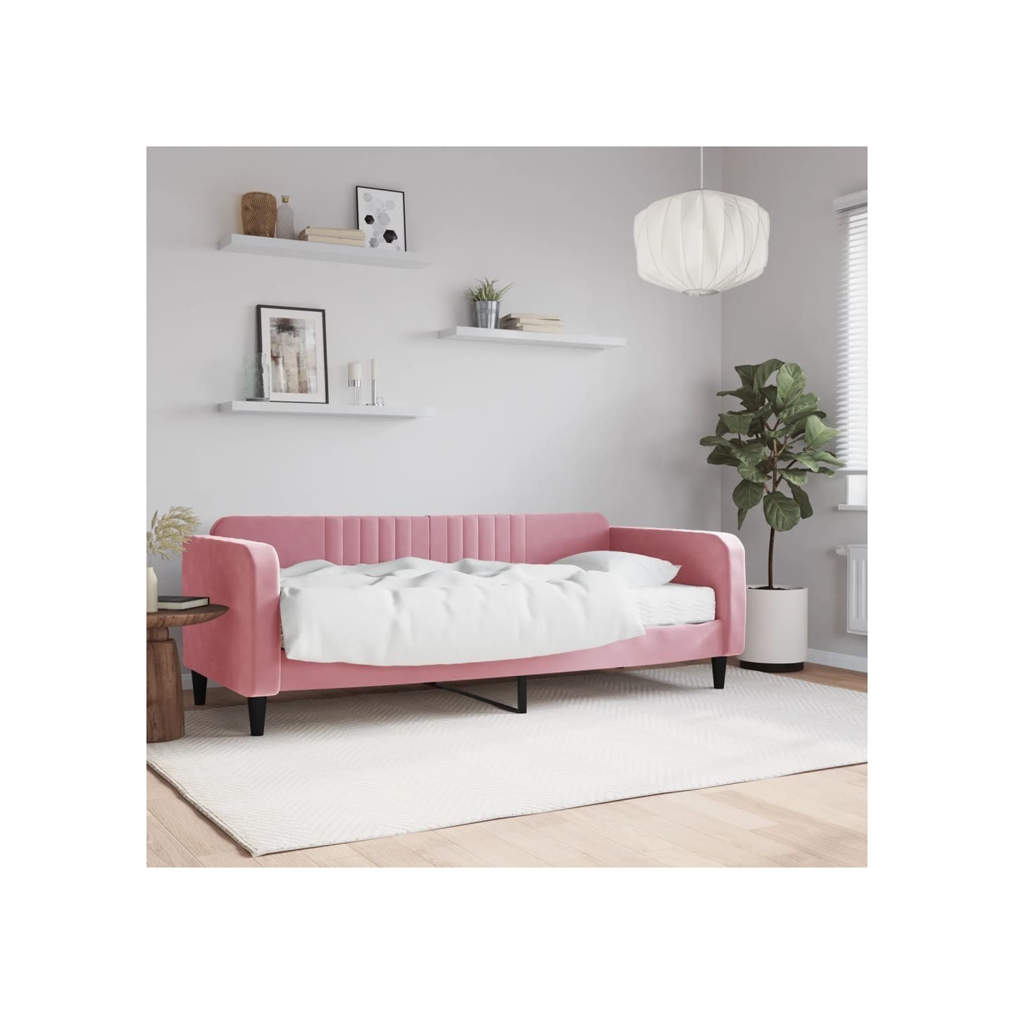 Lit de jour avec matelas rose 90x200 cm velours