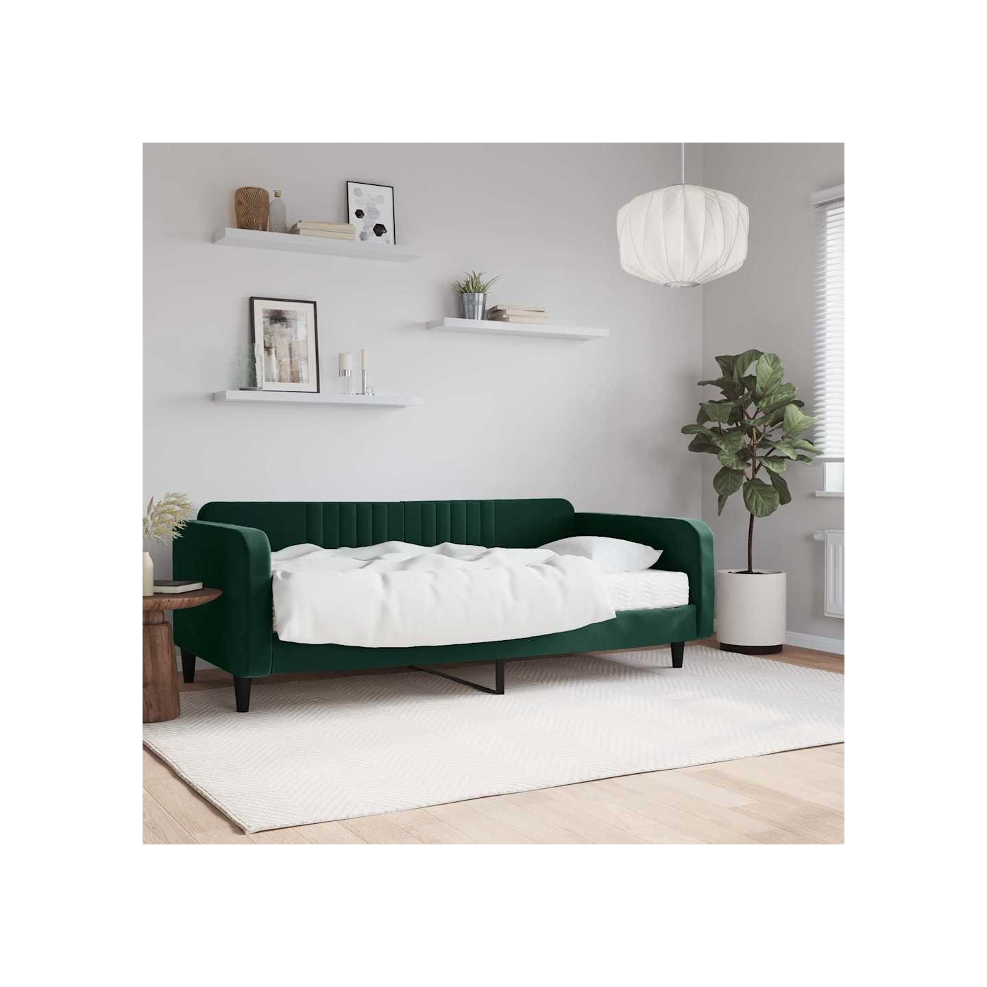 Lit de jour avec matelas vert foncé 100x200 cm velours
