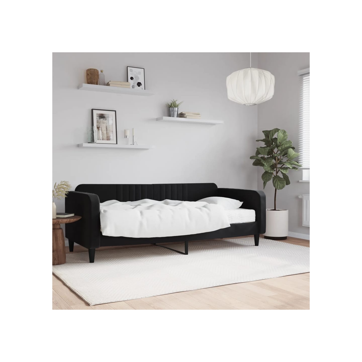 Lit de jour avec matelas noir 90x200 cm velours
