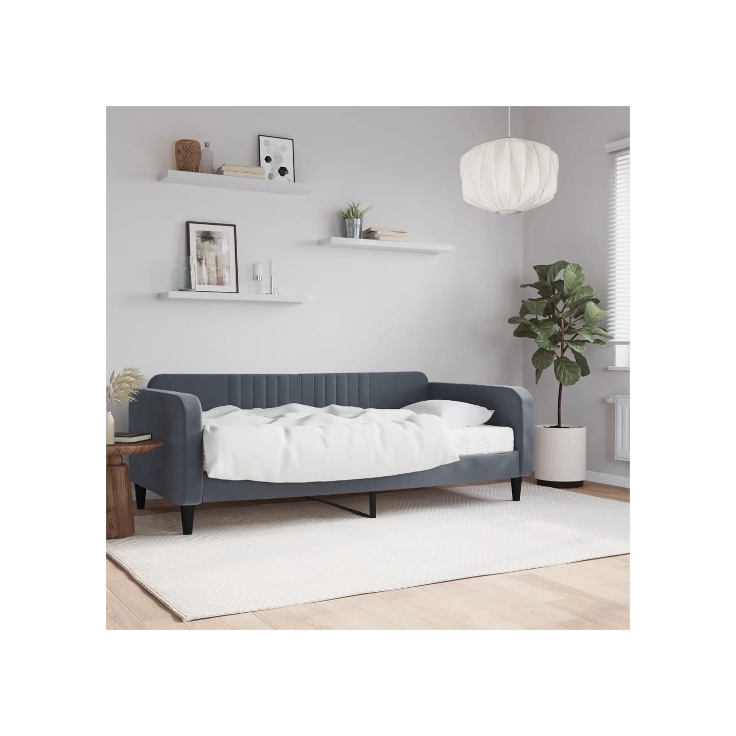 Lit de jour avec matelas gris foncé 90x190 cm velours