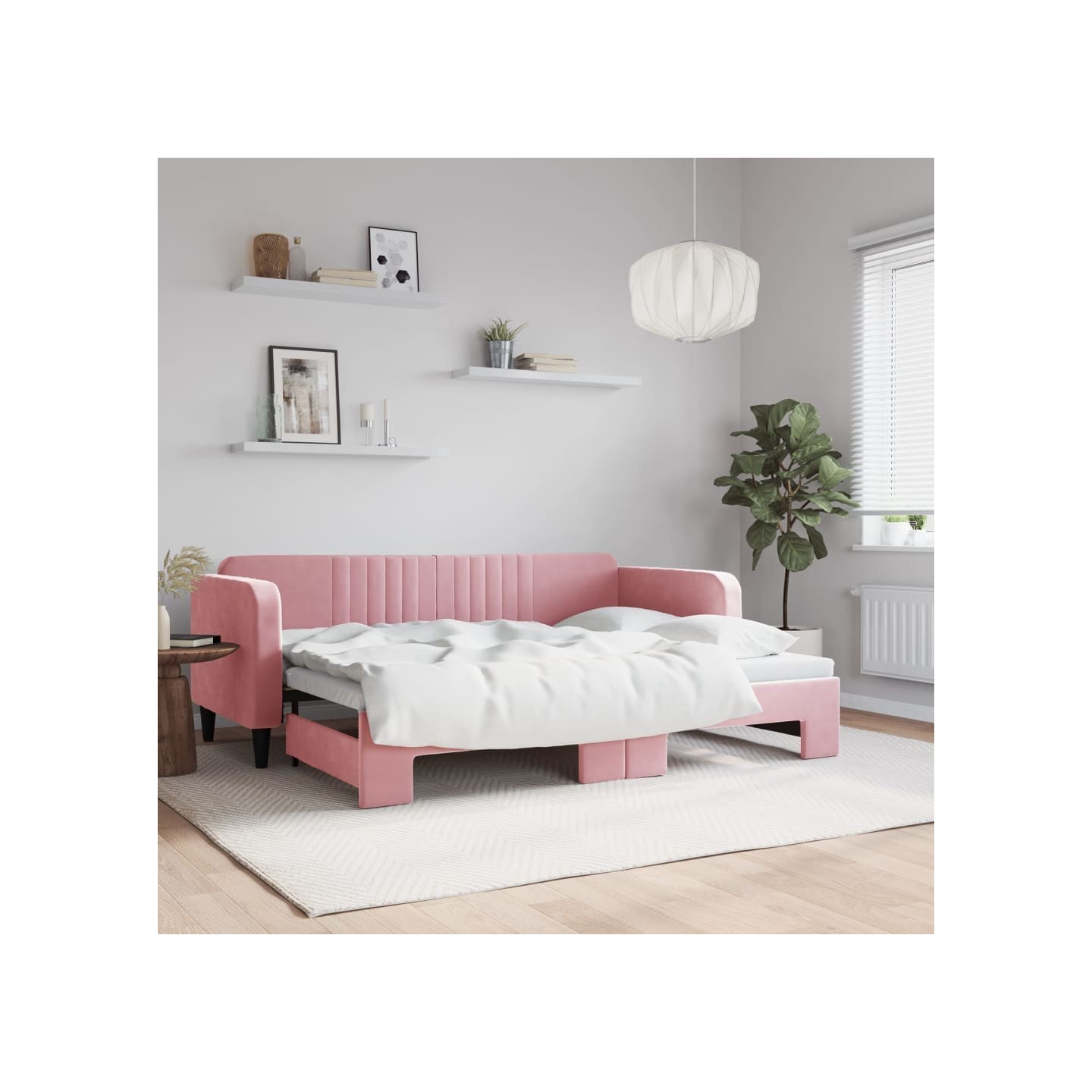 Lit de jour avec gigogne sans matelas rose 80x200 cm