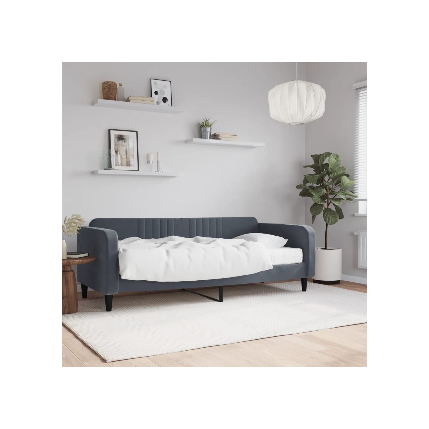 Lit de jour avec matelas gris foncé 90x200 cm velours