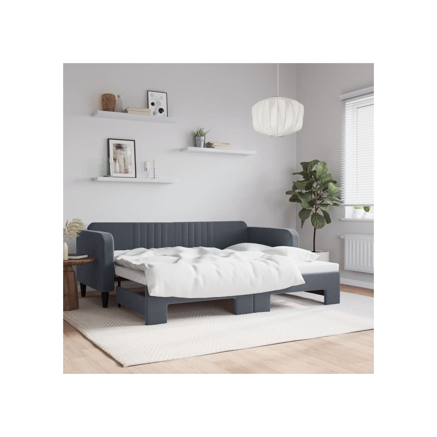 Lit de jour avec gigogne sans matelas gris foncé 90x200 cm