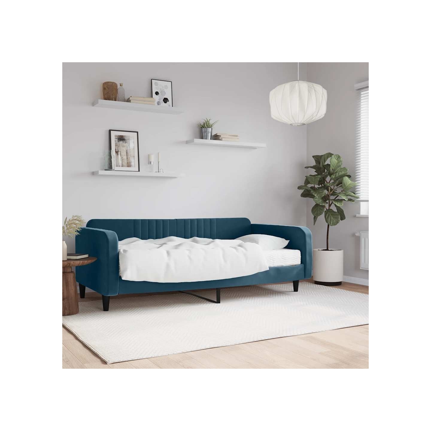 Lit de jour avec matelas bleu 100x200 cm velours