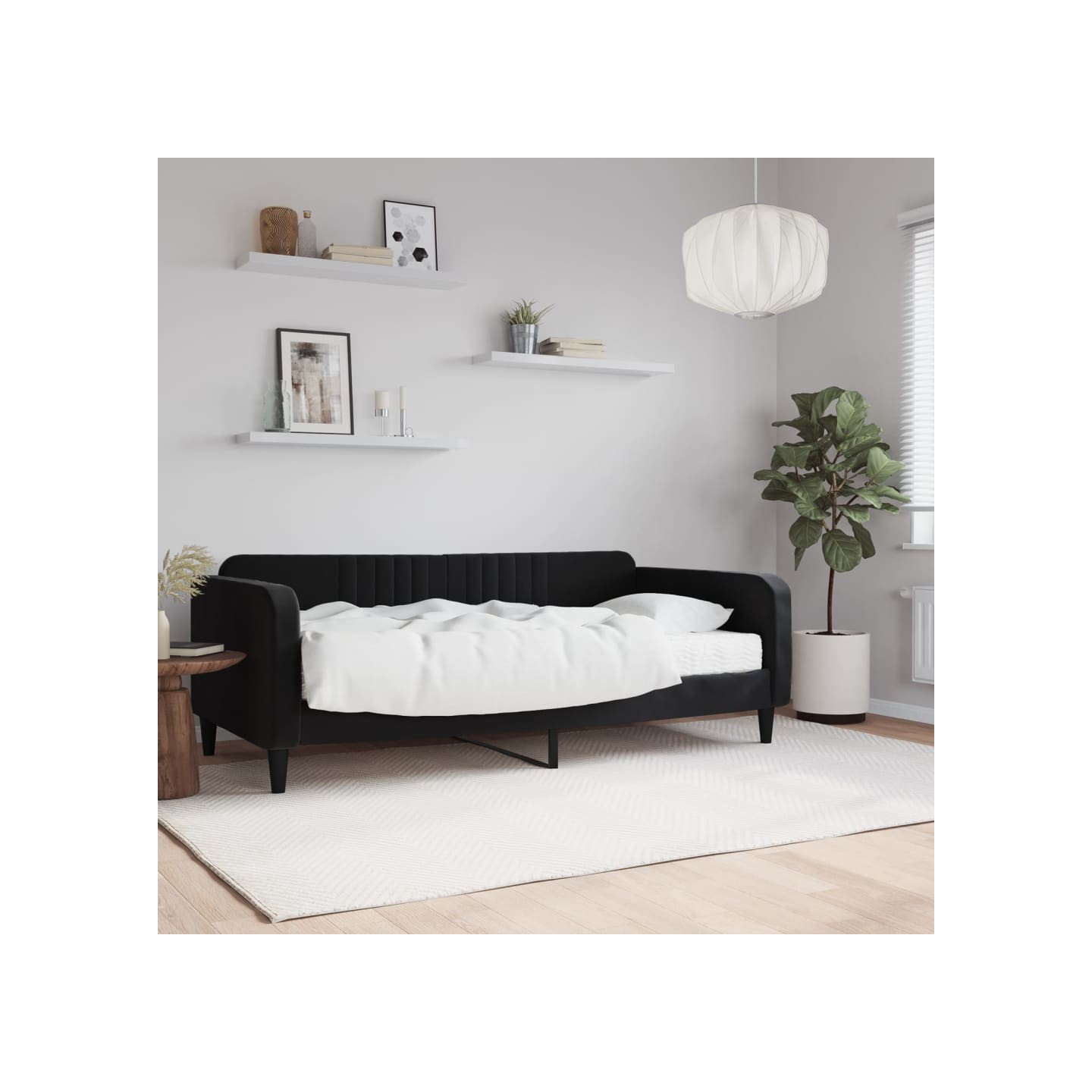 Lit de jour avec matelas noir 90x190 cm velours