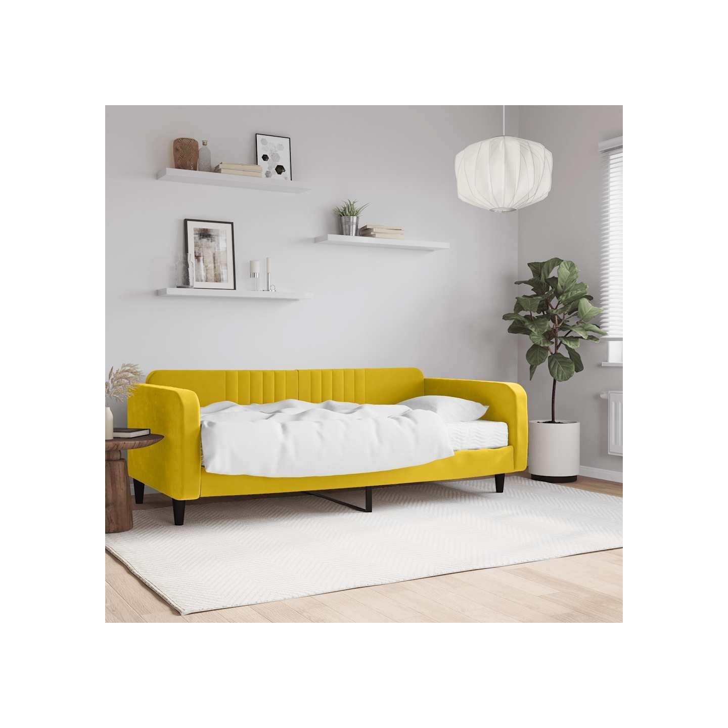 Lit de jour avec matelas jaune 100x200 cm velours
