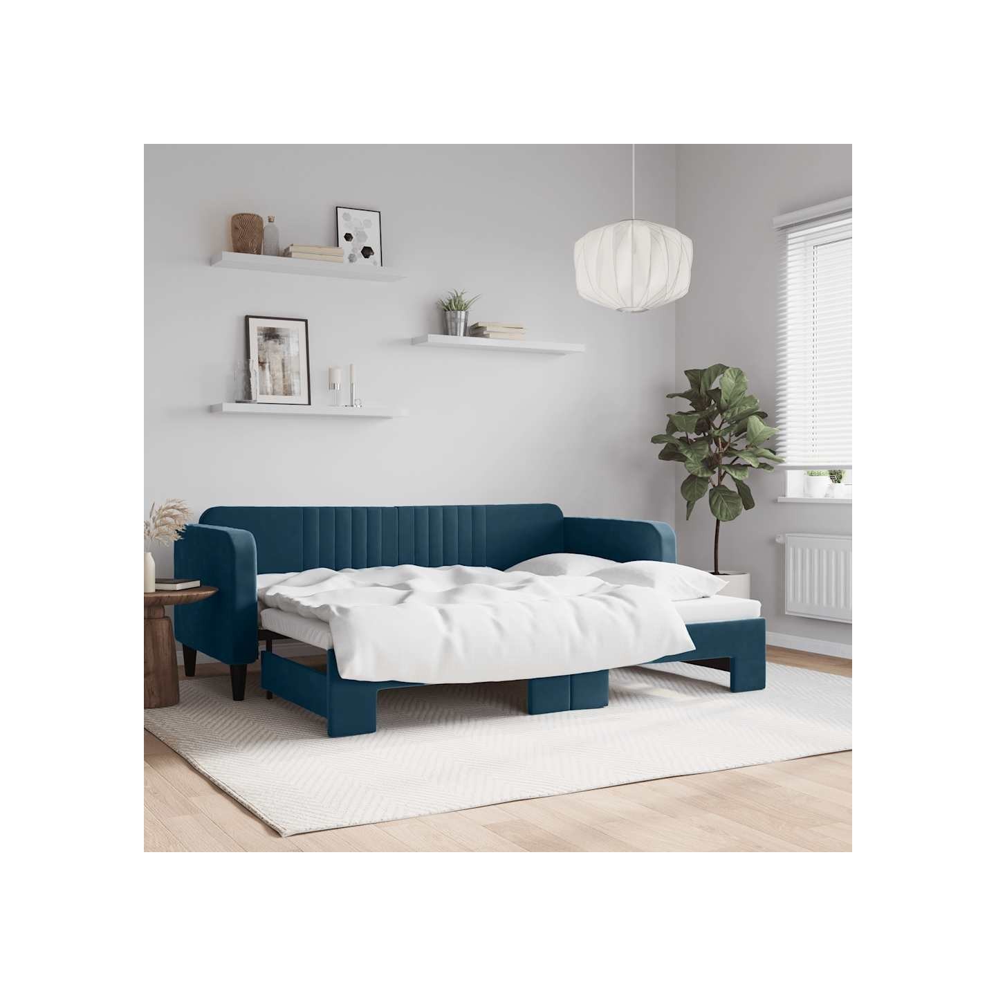 Lit de jour avec gigogne sans matelas bleu 80x200 cm