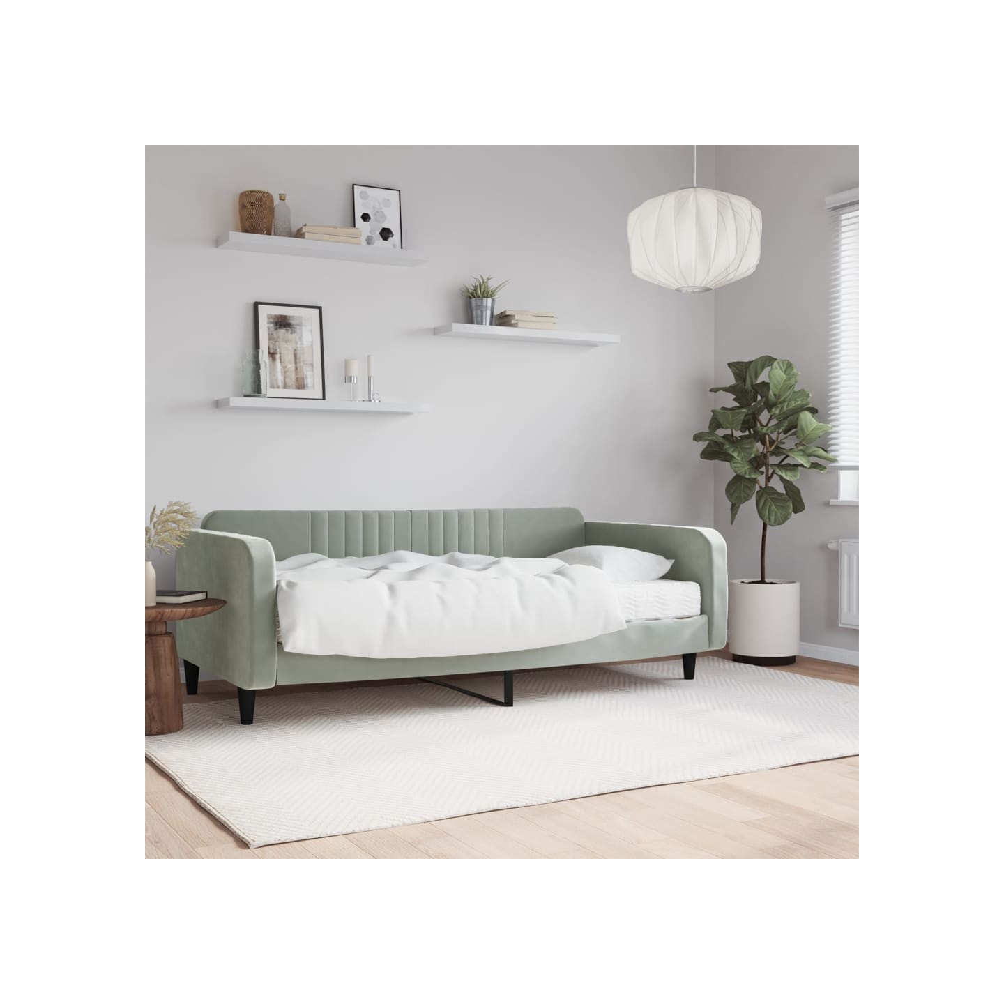 Lit de jour avec matelas gris clair 100x200 cm velours