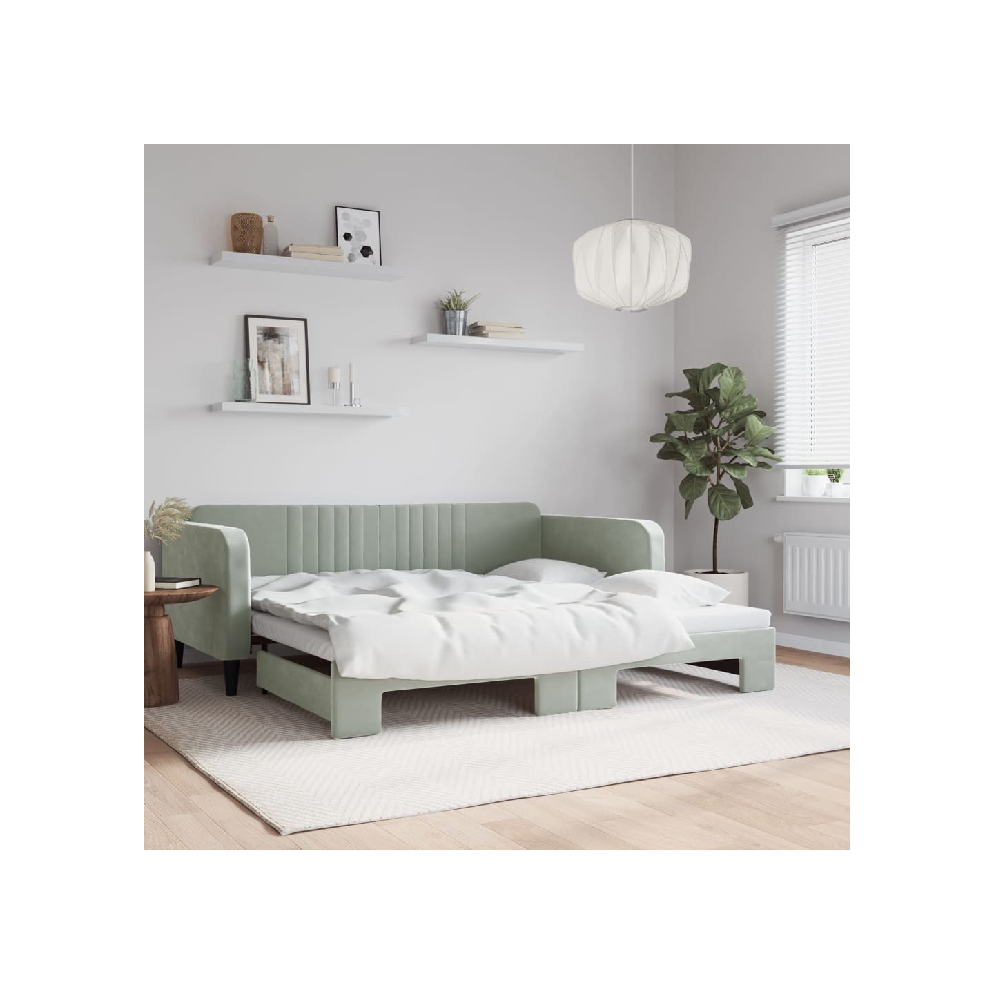 Lit de jour avec gigogne sans matelas gris clair 100x200 cm