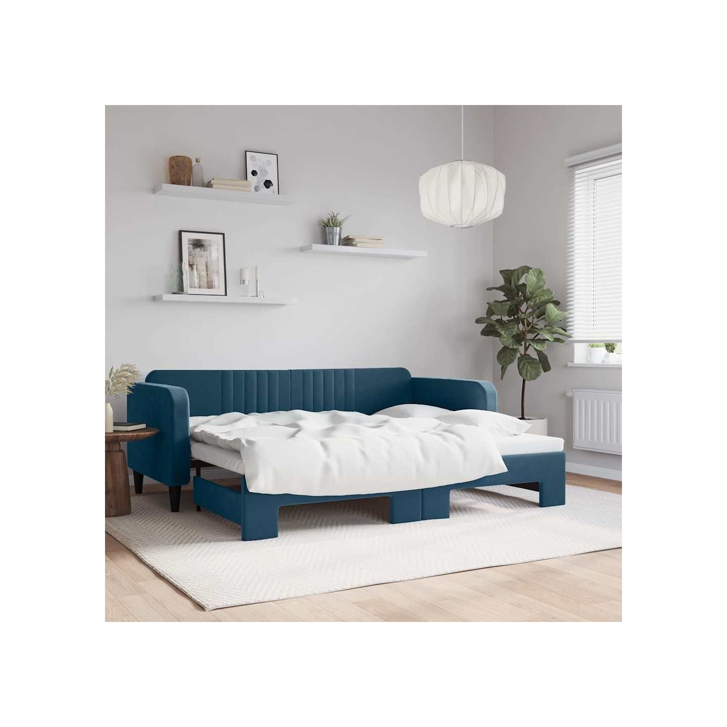 Lit de jour avec gigogne sans matelas bleu 90x200 cm