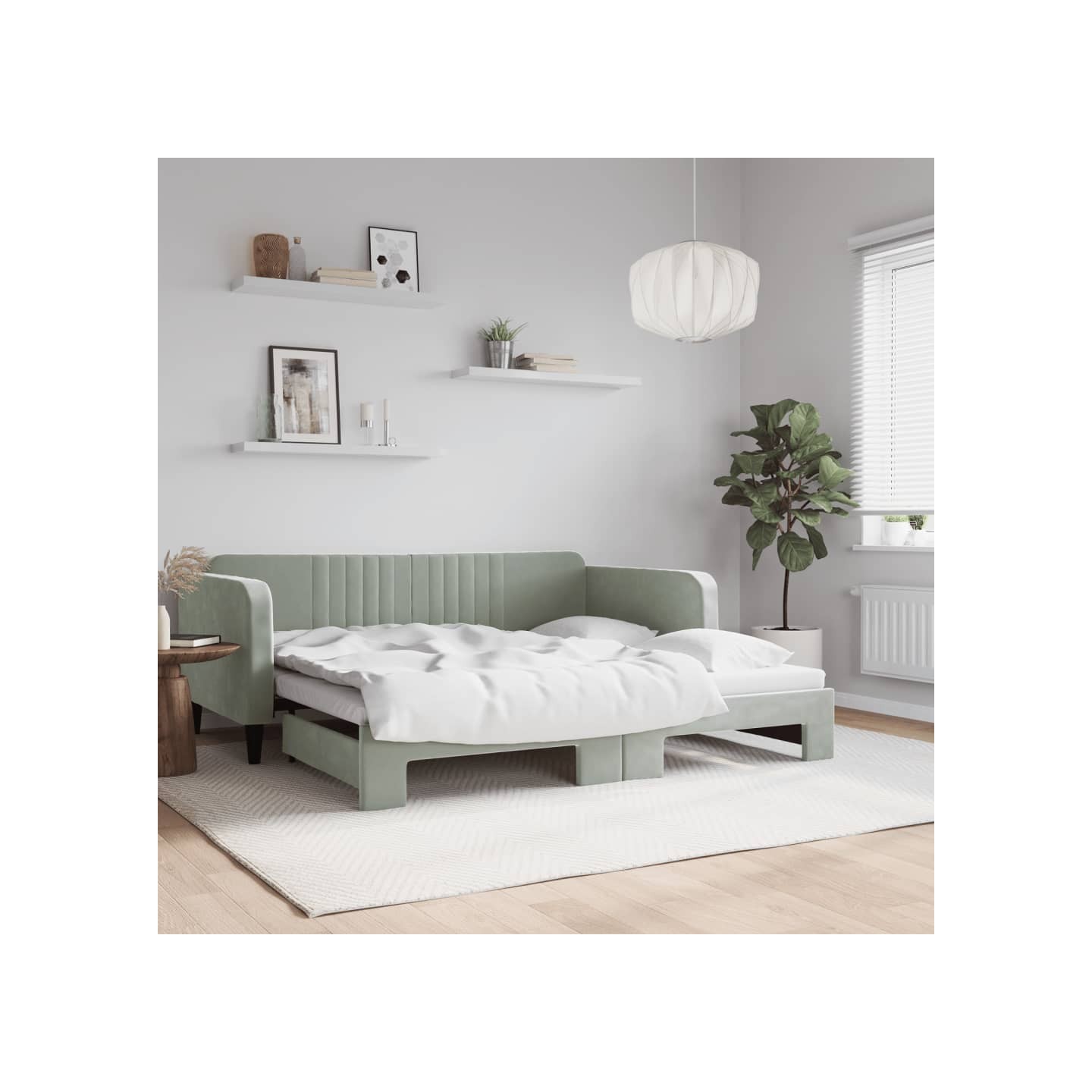 Lit de jour avec lit gigogne gris clair 90x190 cm velours