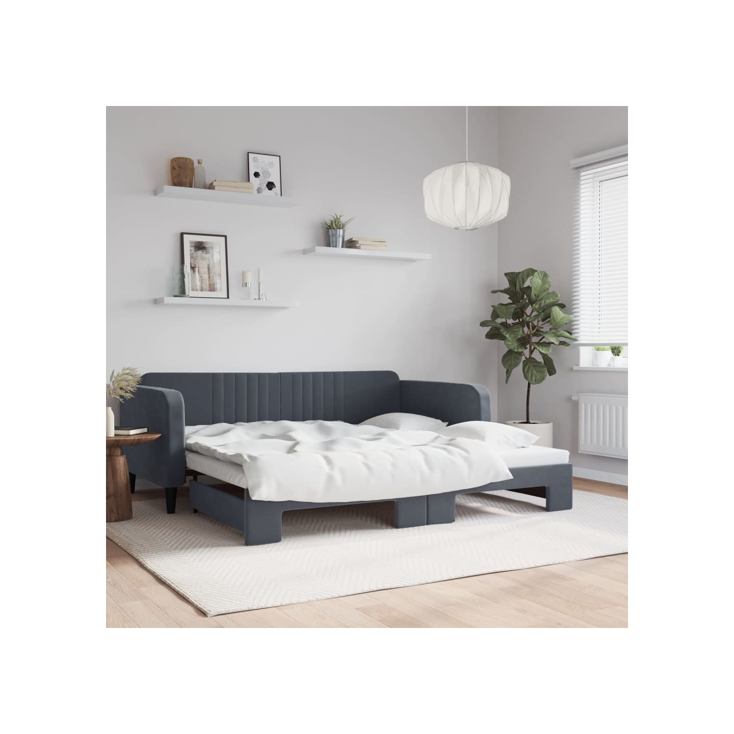 Lit de jour avec gigogne sans matelas gris foncé 100x200 cm