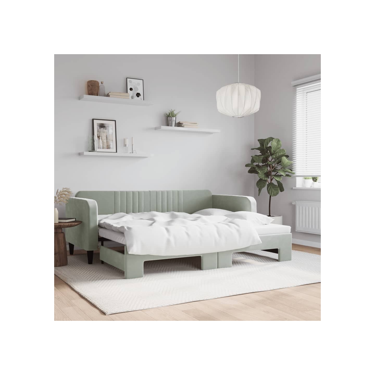 Lit de jour avec gigogne sans matelas gris clair 90x200 cm