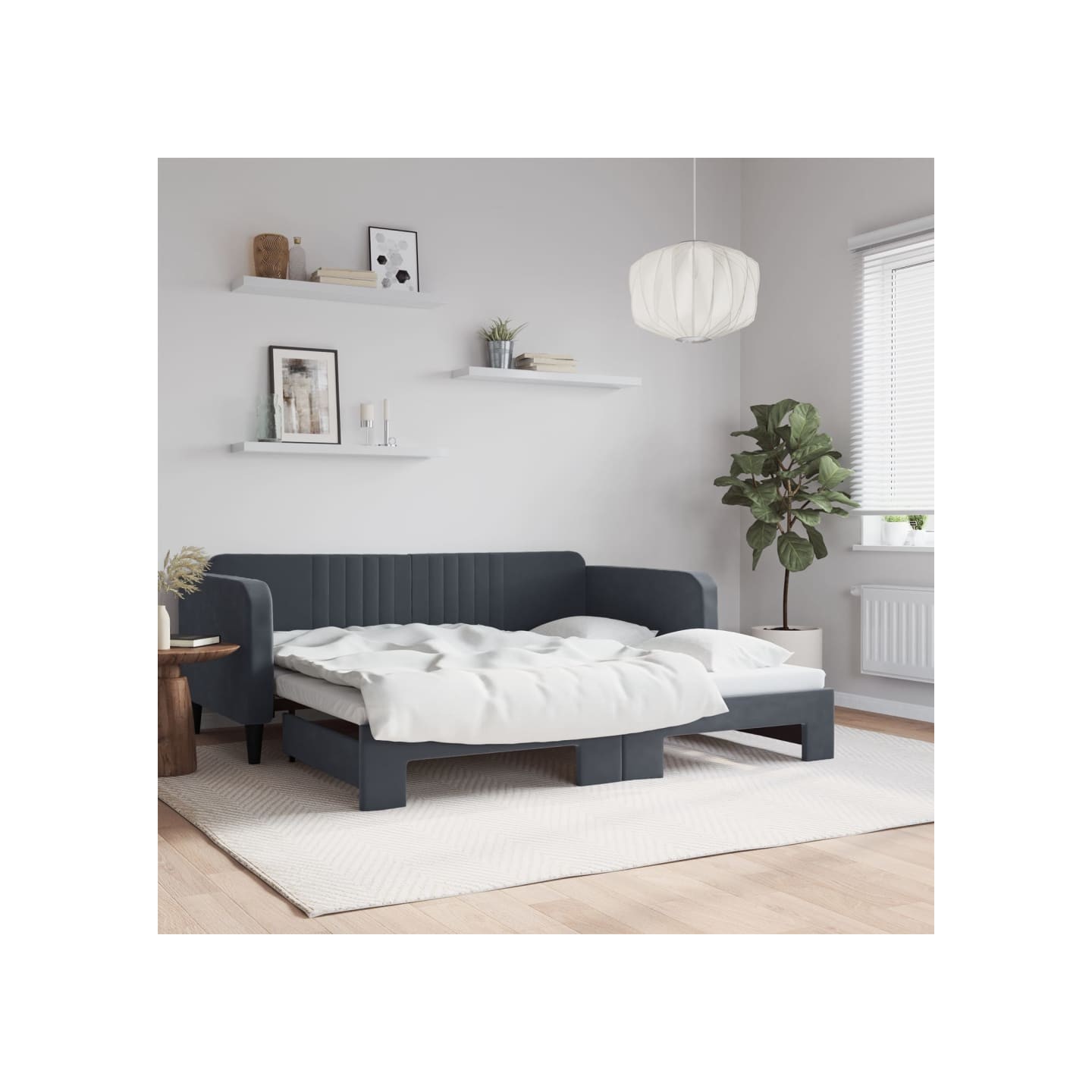 Lit de jour avec gigogne sans matelas gris foncé 90x190 cm